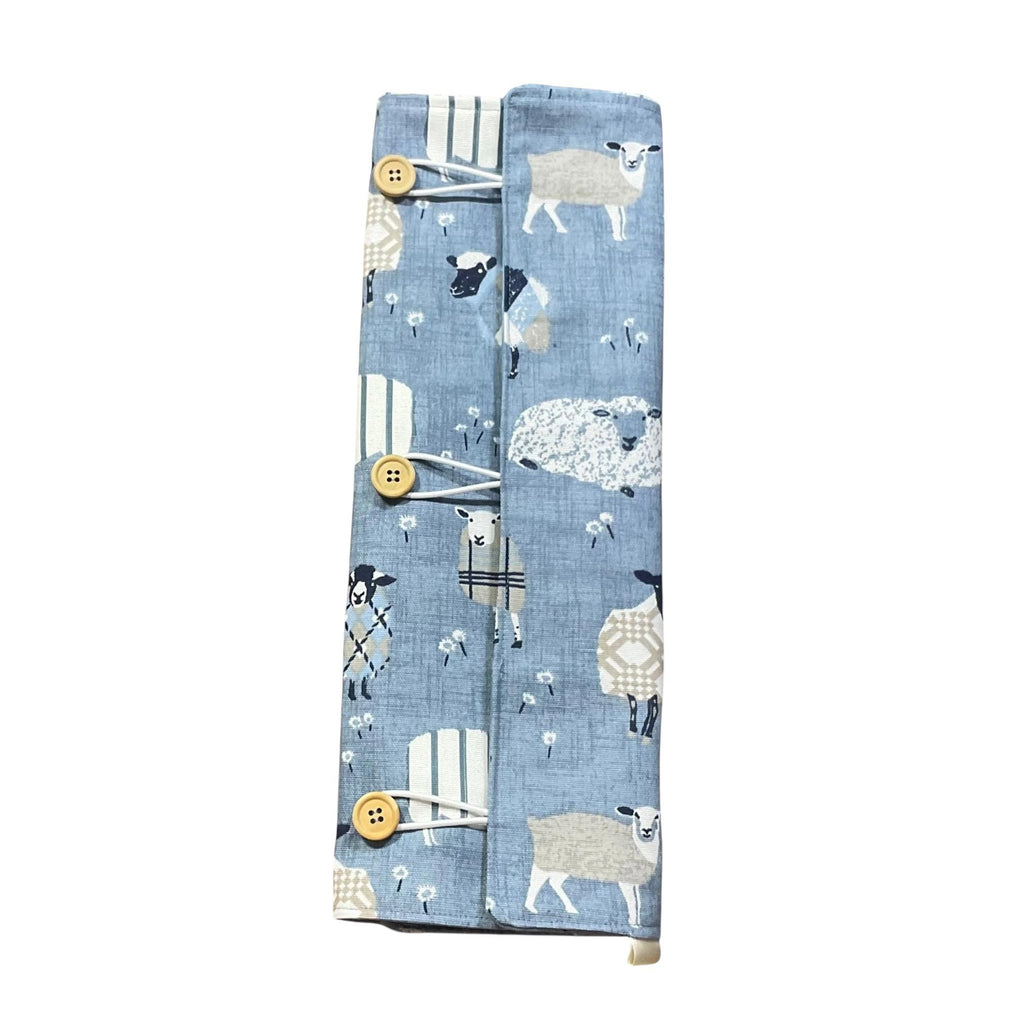 Straight and circular knitting needle case with blue sheep, knitting needle pouch,  needle storage, long needles wallet, fixed sock needle