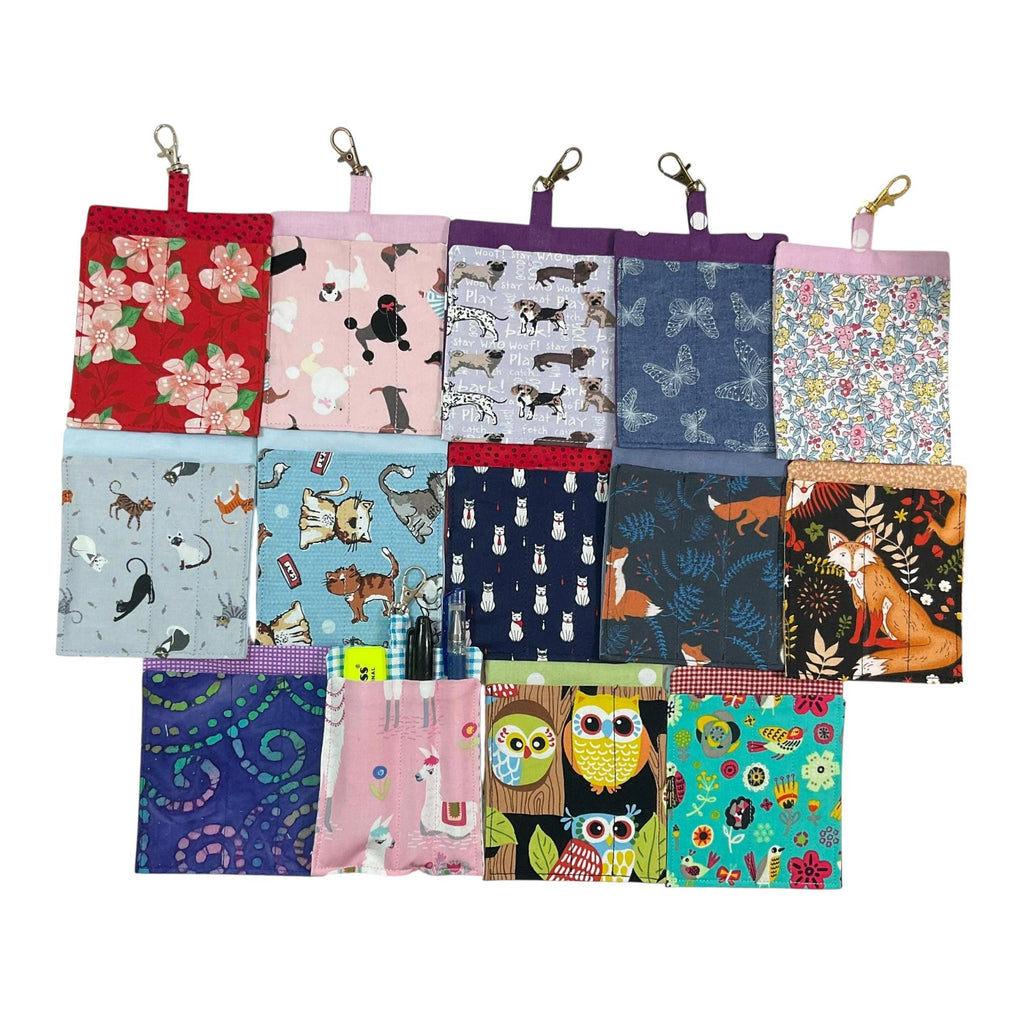 pen holder for highlighter pen clips onto neck lanyard , wide clip on pen pouch, 3 pen fabric pen case, handbag keychain pen holder