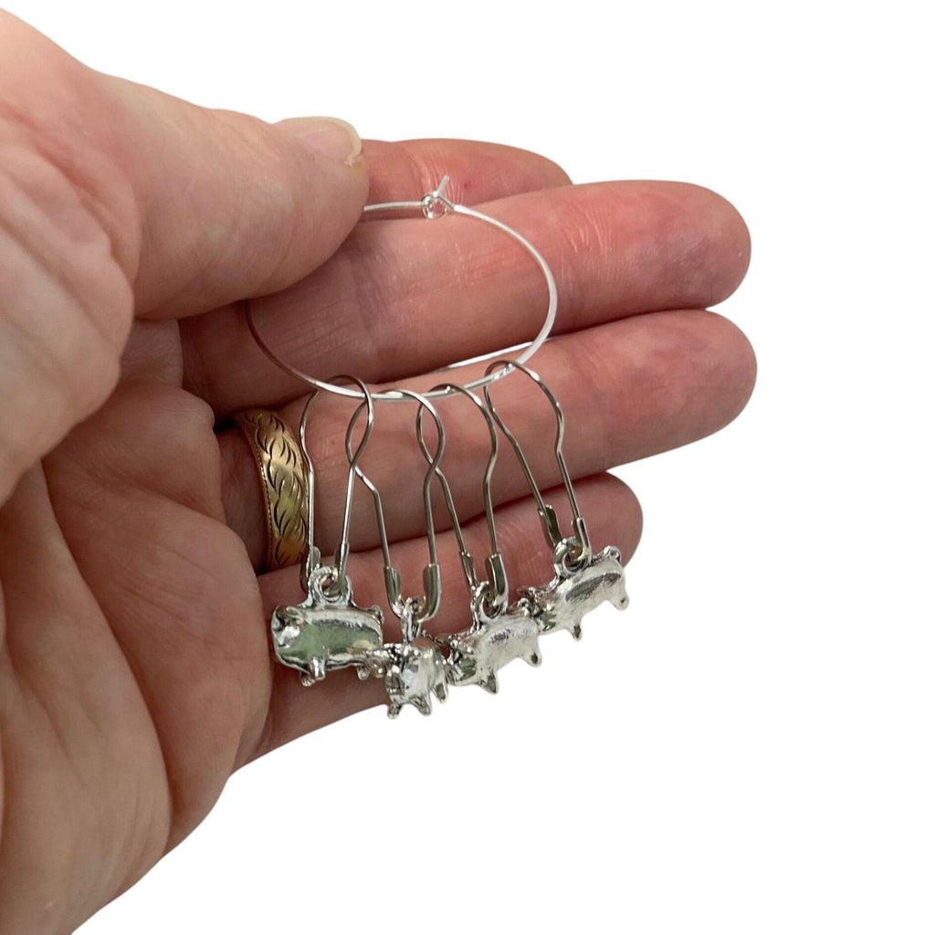Pig Stitch Markers: Silver Knitting Crochet Charms, Set of 4