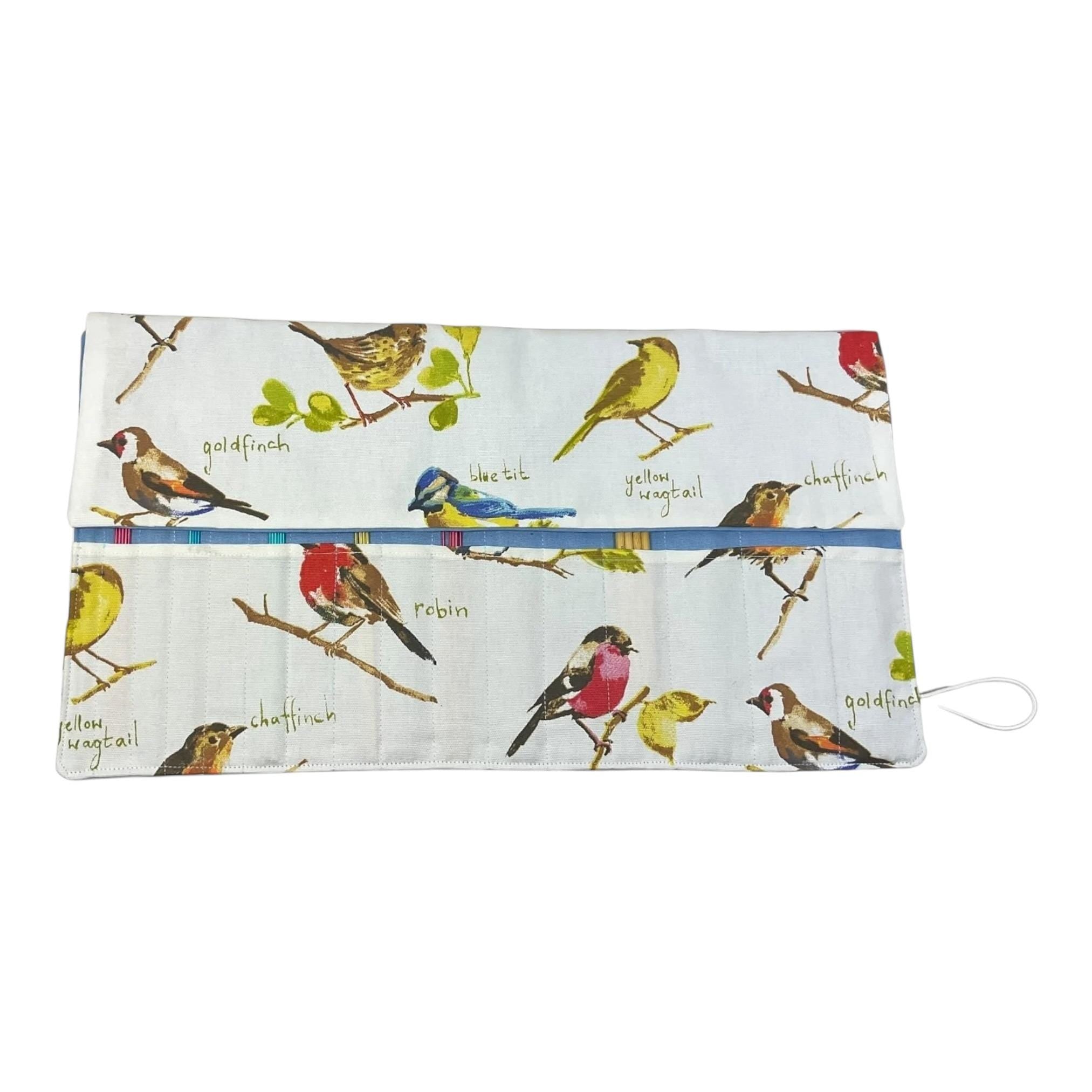Double pointed knitting needle case with birds, garden lovers DPN Case, sock knitters gift