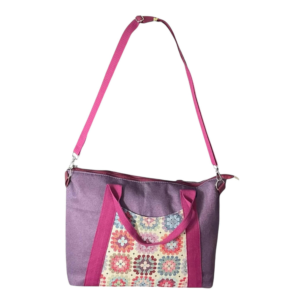 Knitting and crochet tote bag with zip top, large organiser crossbody bag