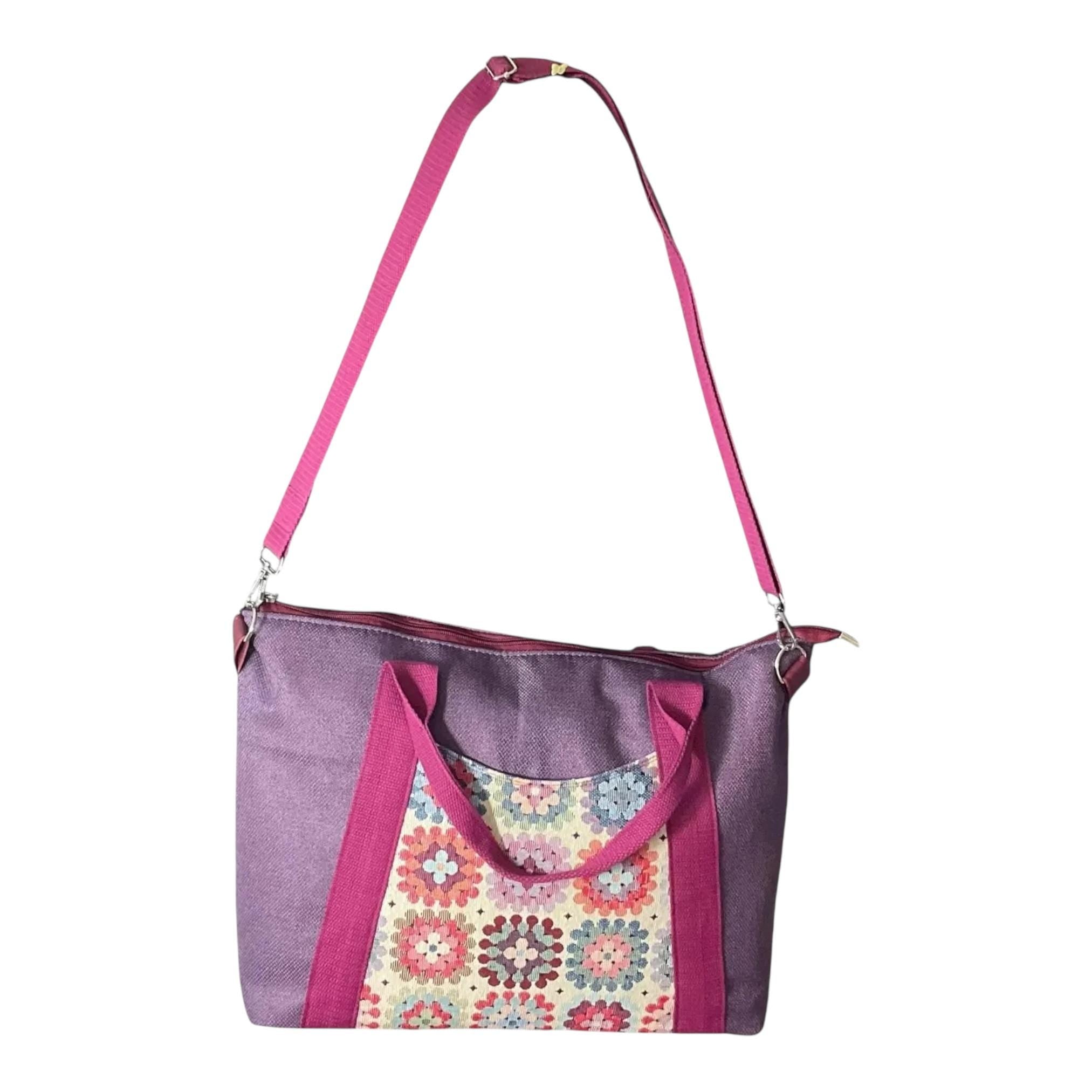 Knitting and crochet tote bag with zip top, large organiser crossbody bag