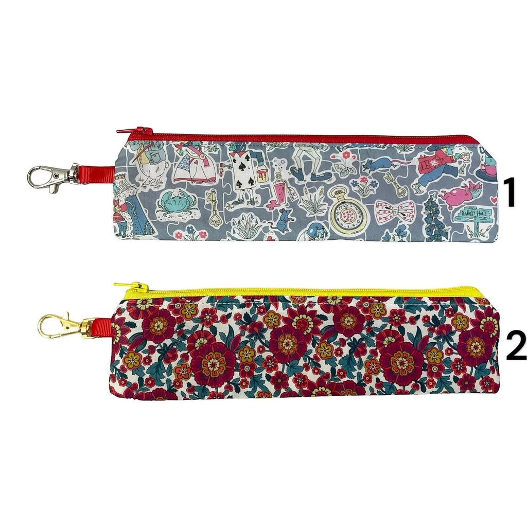 Liberty fabric slim pencil case, floral skinny zip pouch with lanyard clip, small items pouch, nail file storage, medical female sanitary