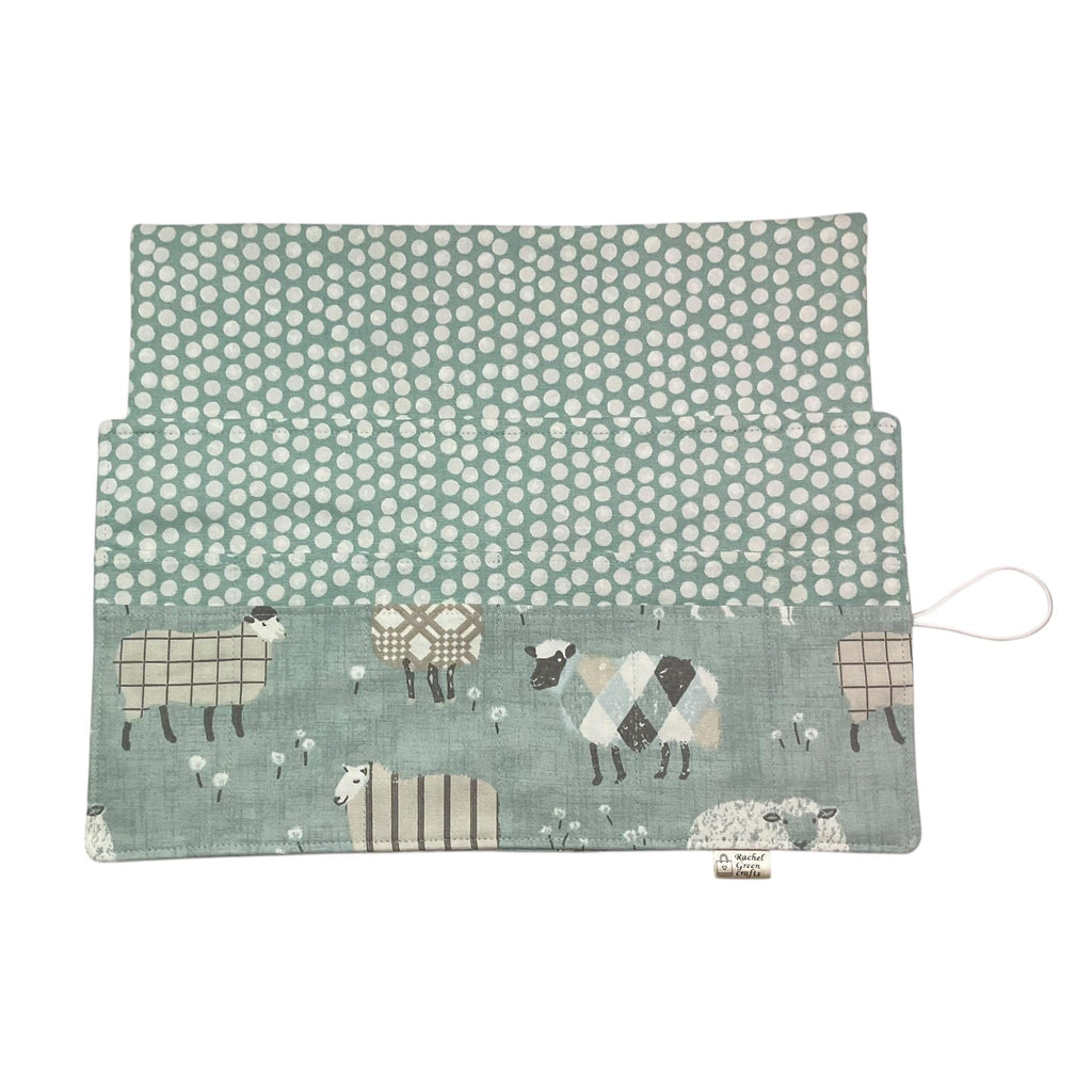 Circular knitting needle case with blue sheep,  fixed circular wallet,  sock needles storage pouch, knitters gift