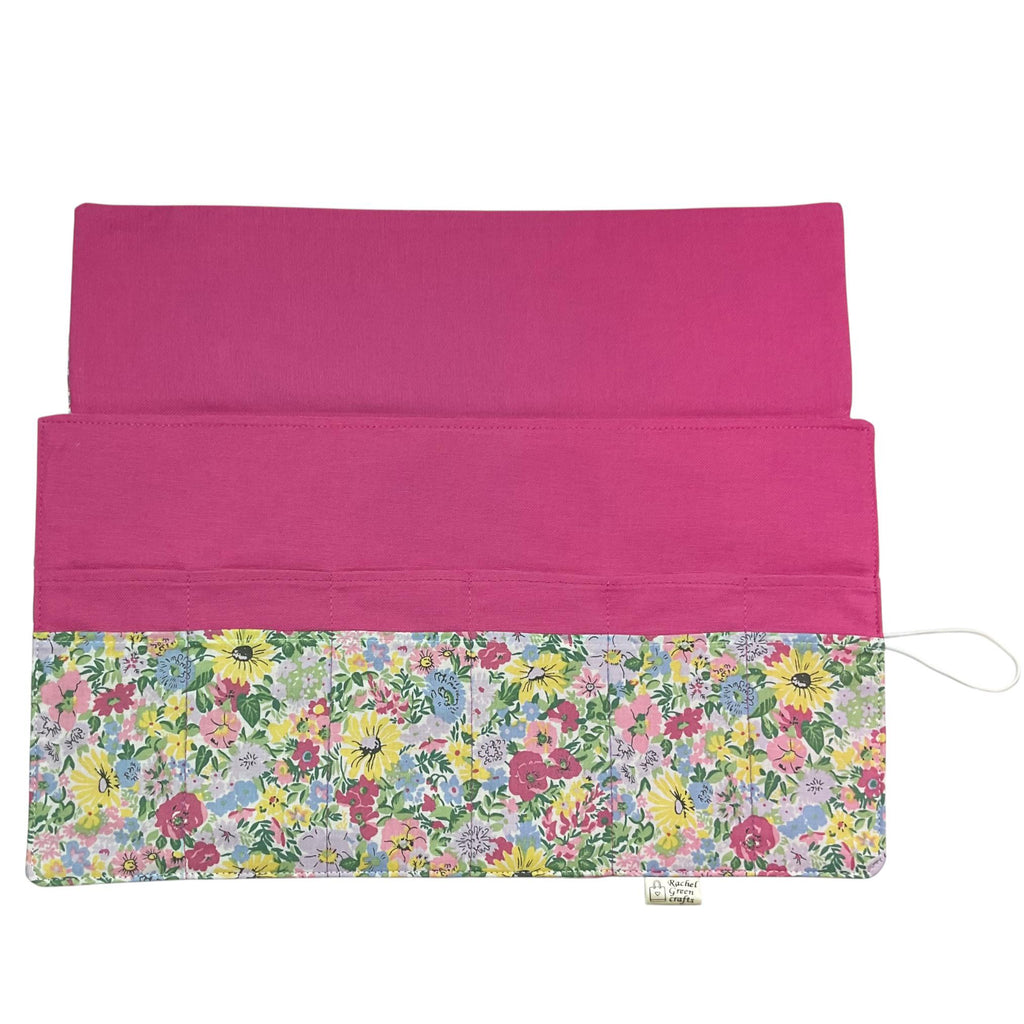 Circular needle case made from Liberty floral fabric, fixed circular sock needle pouch, knitting needle roll, knitters gift, needle holder,