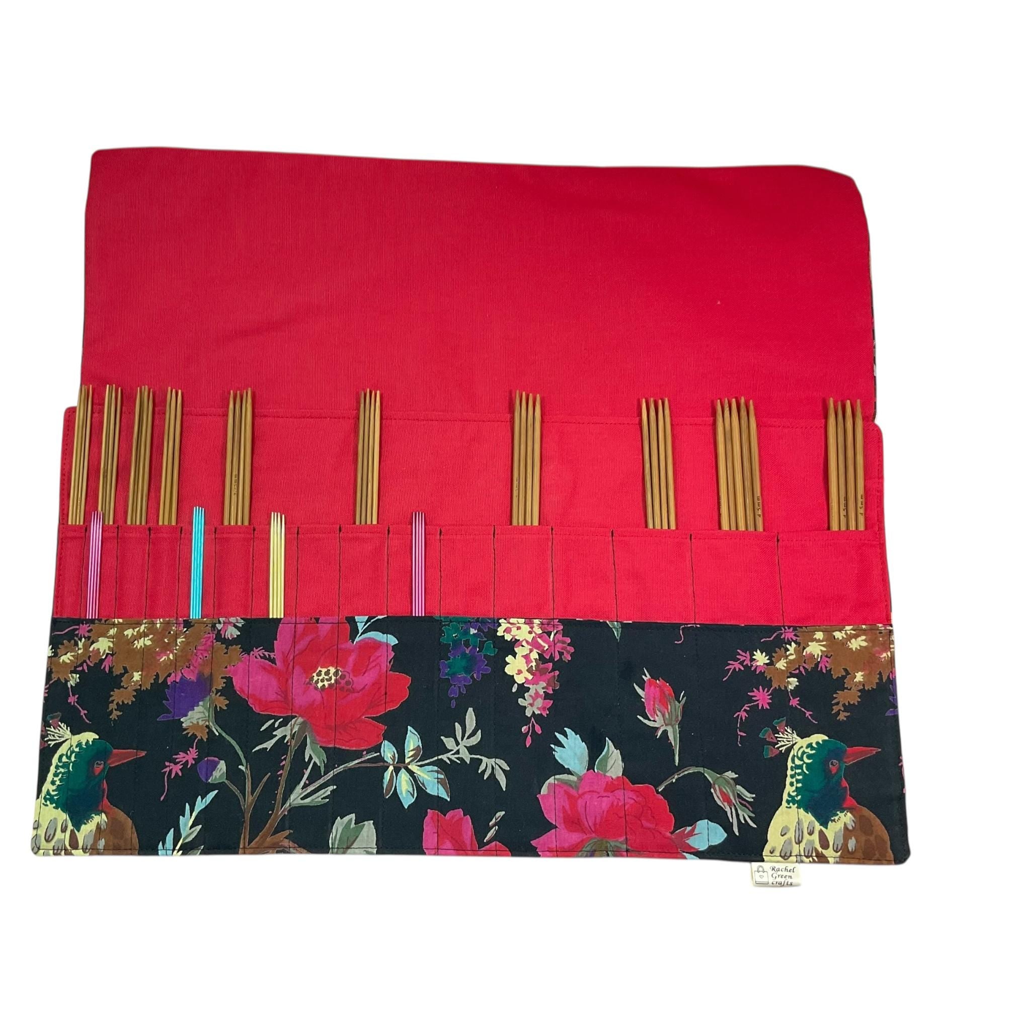 Double pointed case, floral and bird DPN Case, knitting needle case, crochet hook case, knitting roll, needle organiser, sock needle case