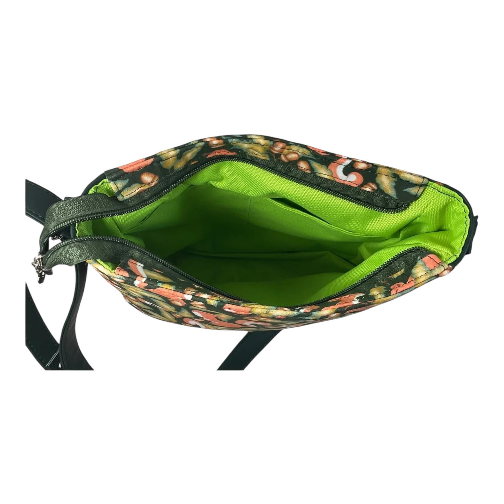 Handbag in faux leather and squirrel print,  vegan ladies gift, woodland crossbody bag, shoulder zip pouch