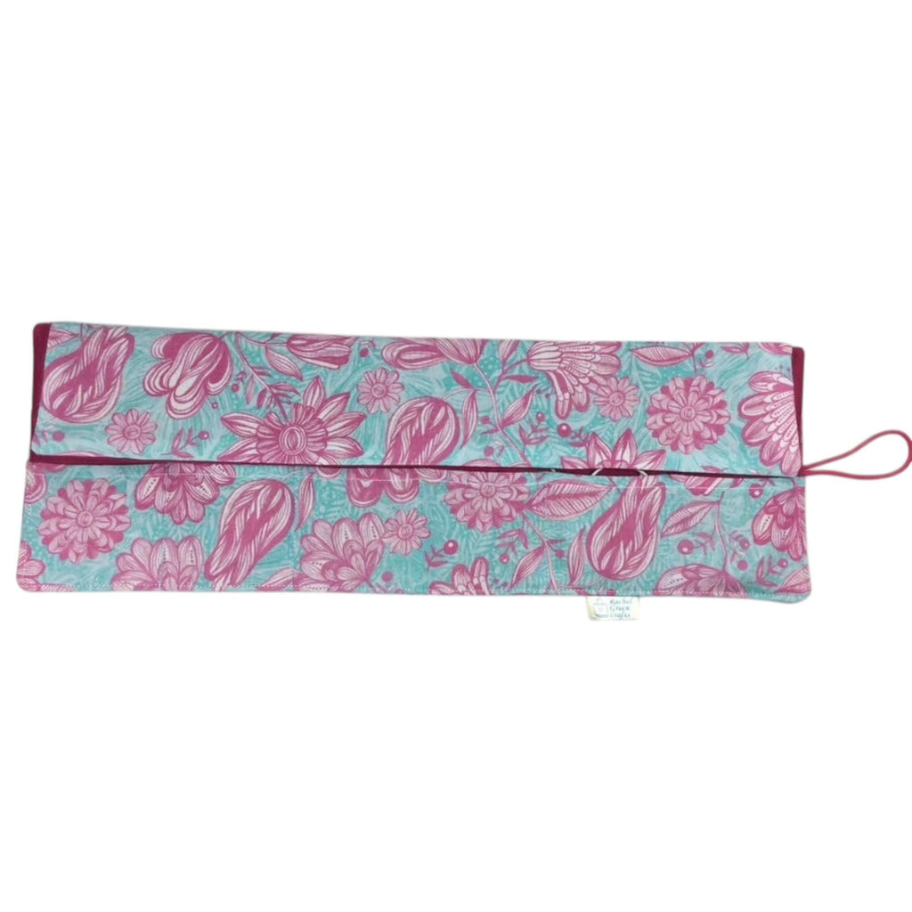 Circular needle case for short needles in floral print, needle wallet, fixed 16" case, 9" sock needles, 12" , knitters gift, needle holder,