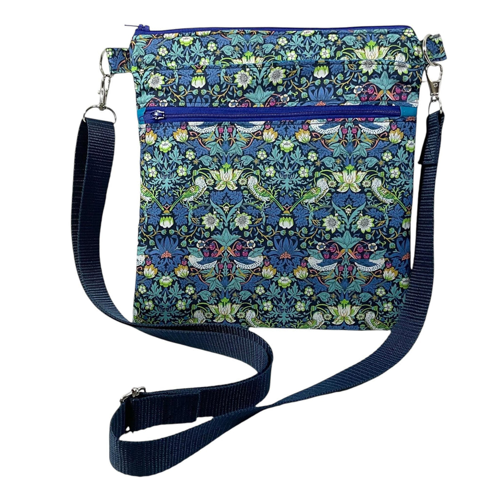 Liberty fabric slim shoulder bag with multi pockets, messenger style paisley  floral phone purse