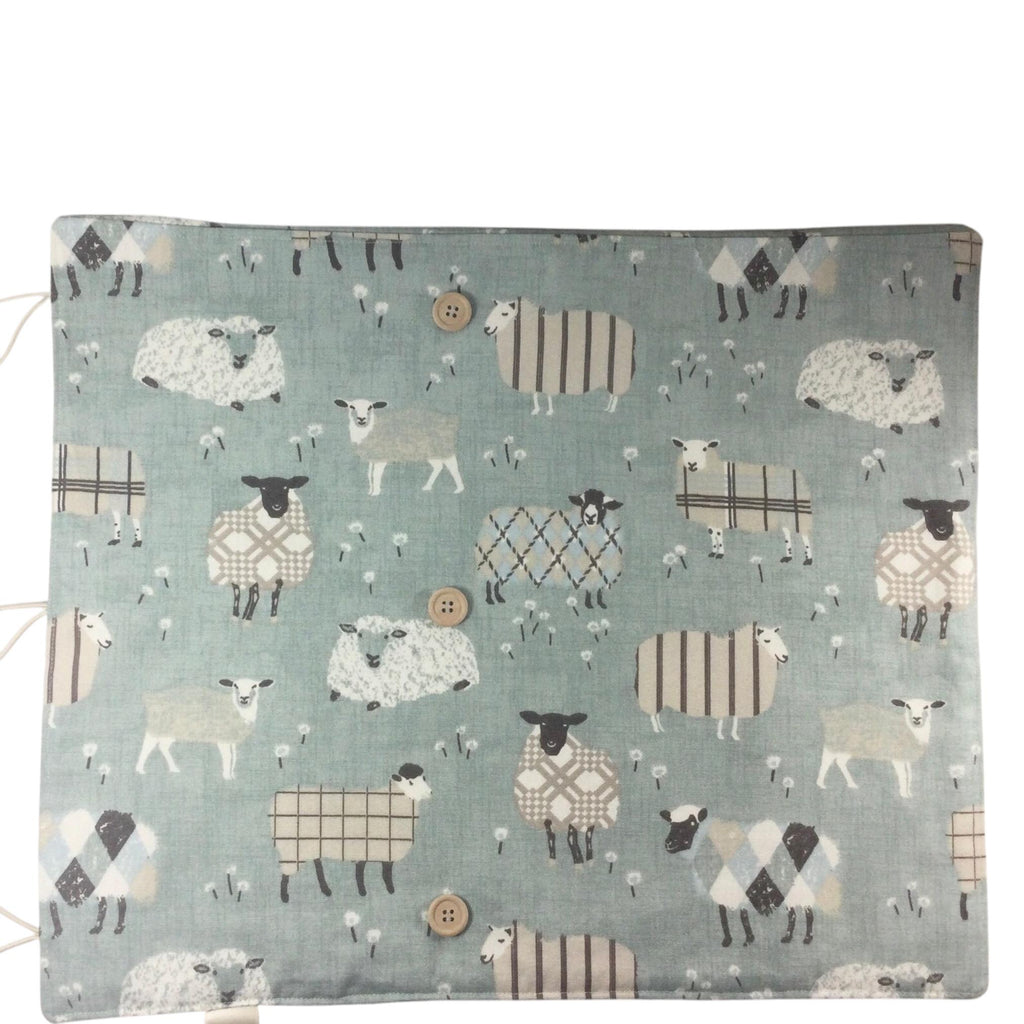 Straight and double pointed knitting needle case with blue sheep, knitting needle pouch,  needle storage, long needles wallet, sock needle