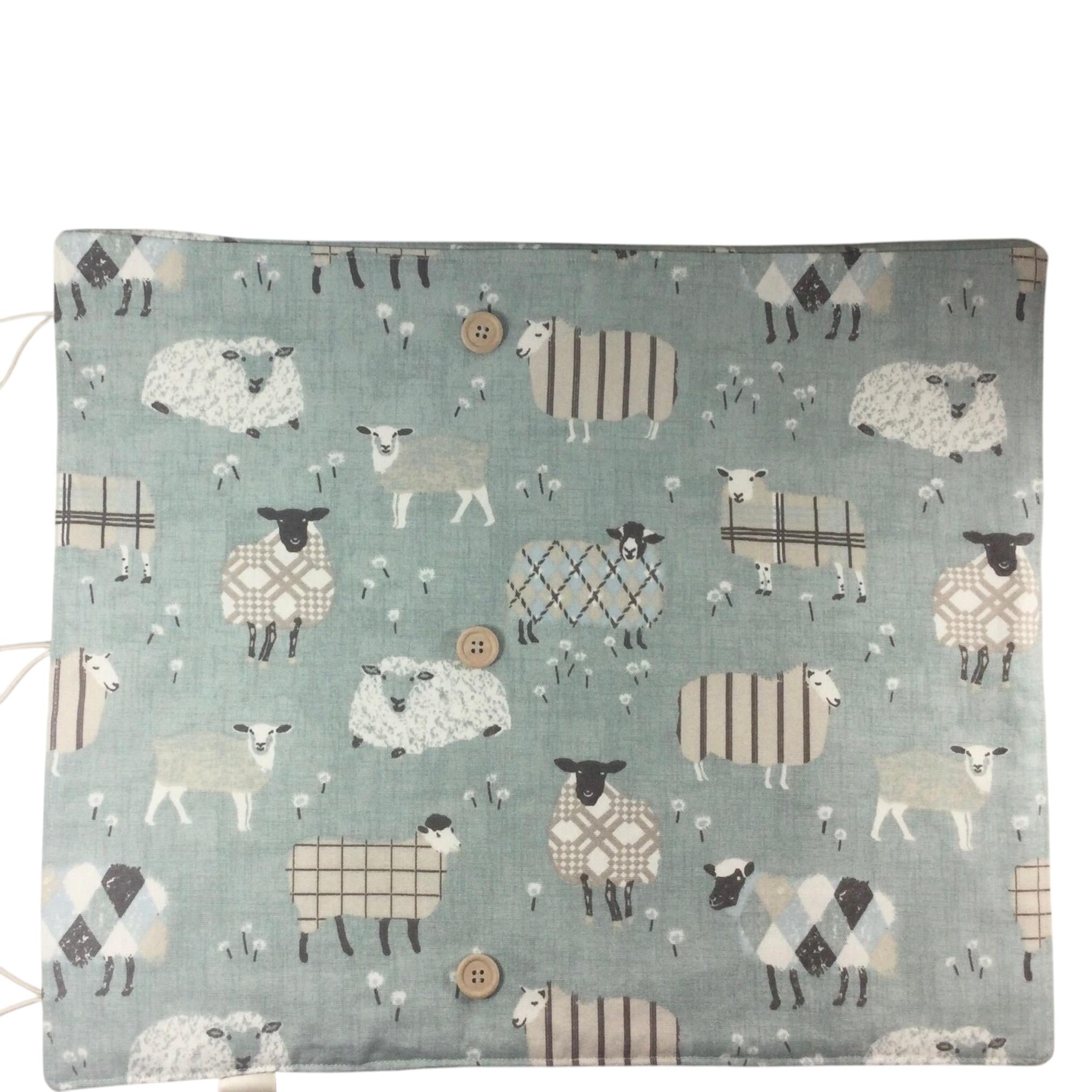 Straight and double pointed knitting needle case with blue sheep, knitting needle pouch,  needle storage, long needles wallet, sock needle