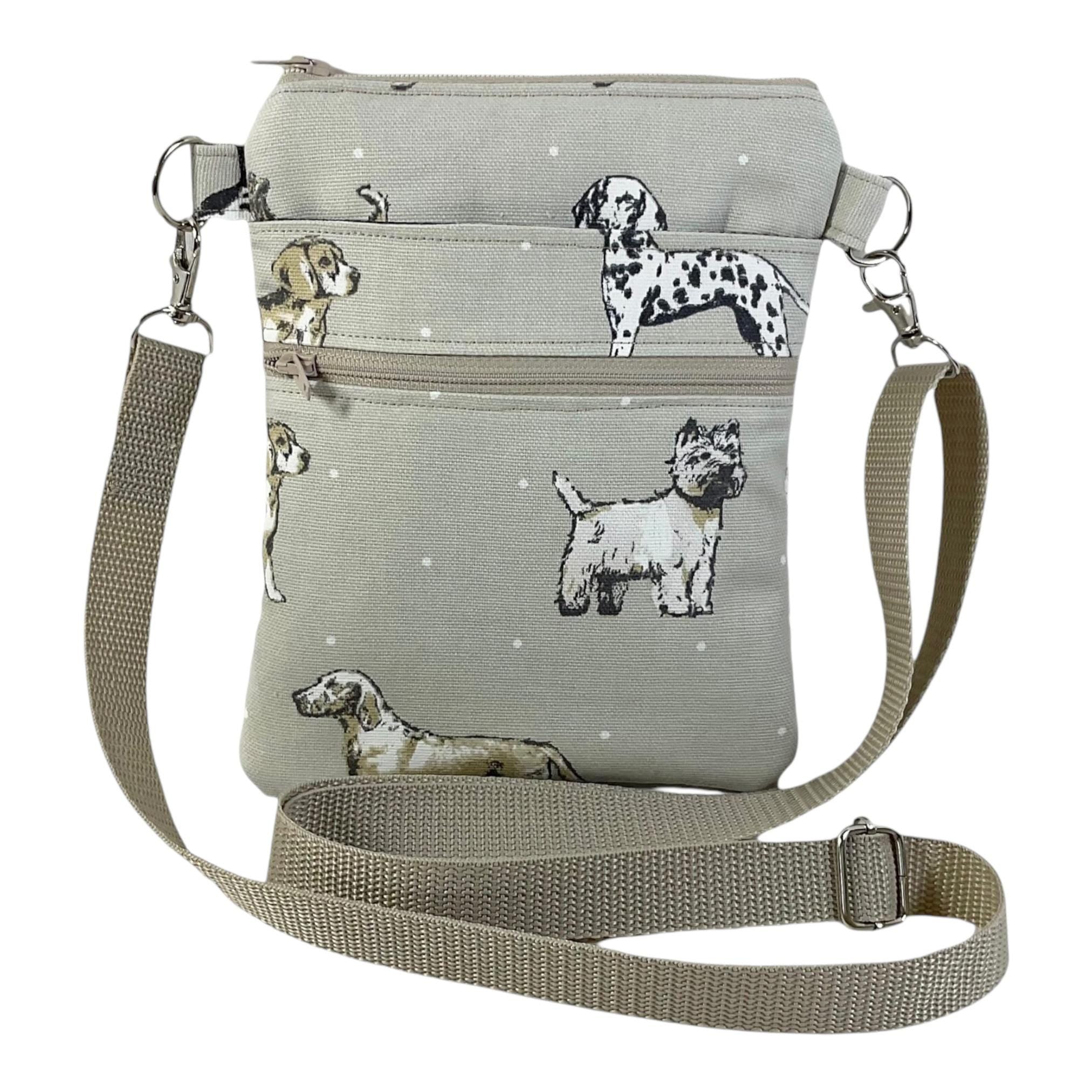 Dog print slim phone shoulder bag with multi pockets, teenager messenger phone pouch, mini clutch bag, clubbing festival bag, dog lover gift