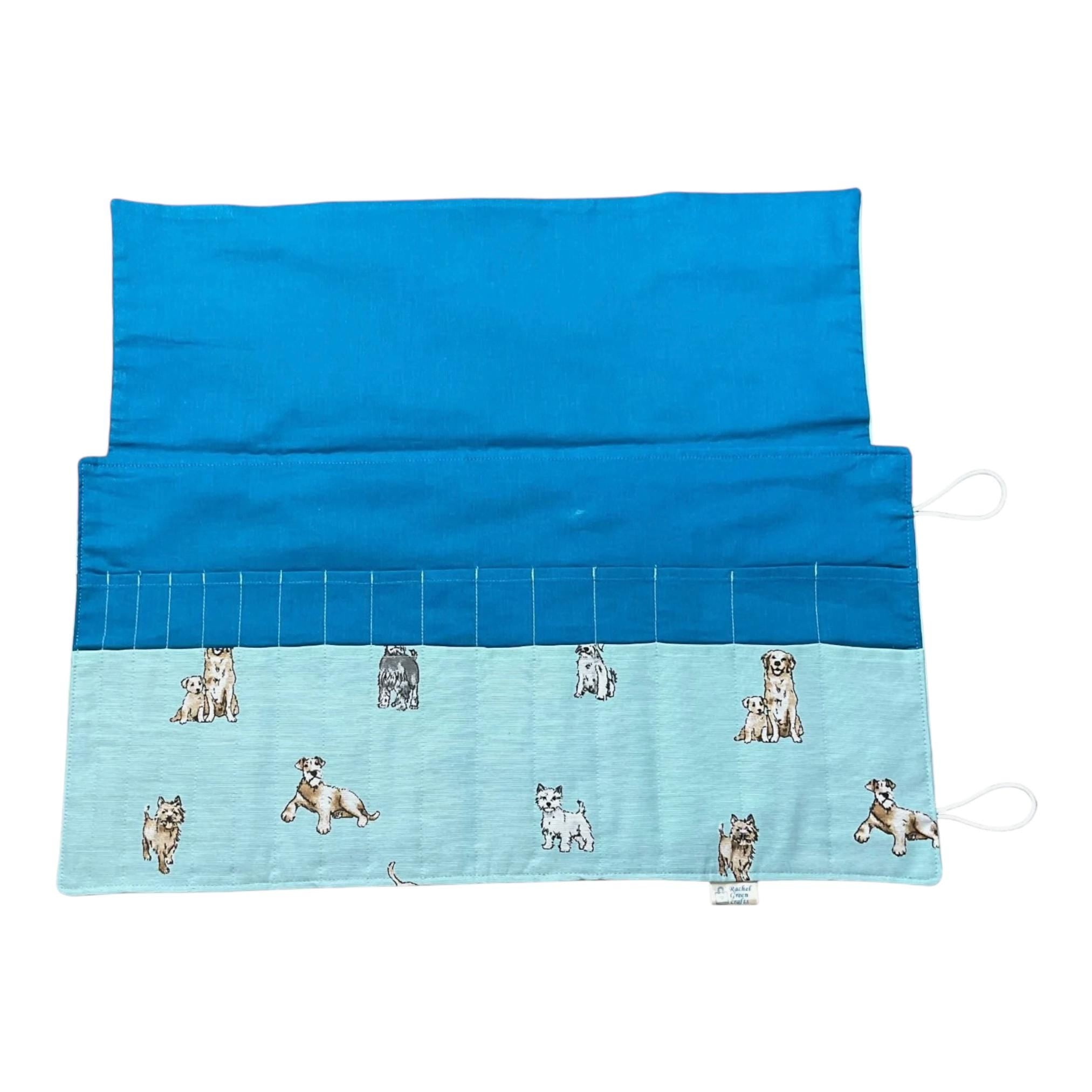 Double pointed knitting needle case with dogs,  retriever and spaniel breeds DPN or crochet hook case, sock knitters gift,