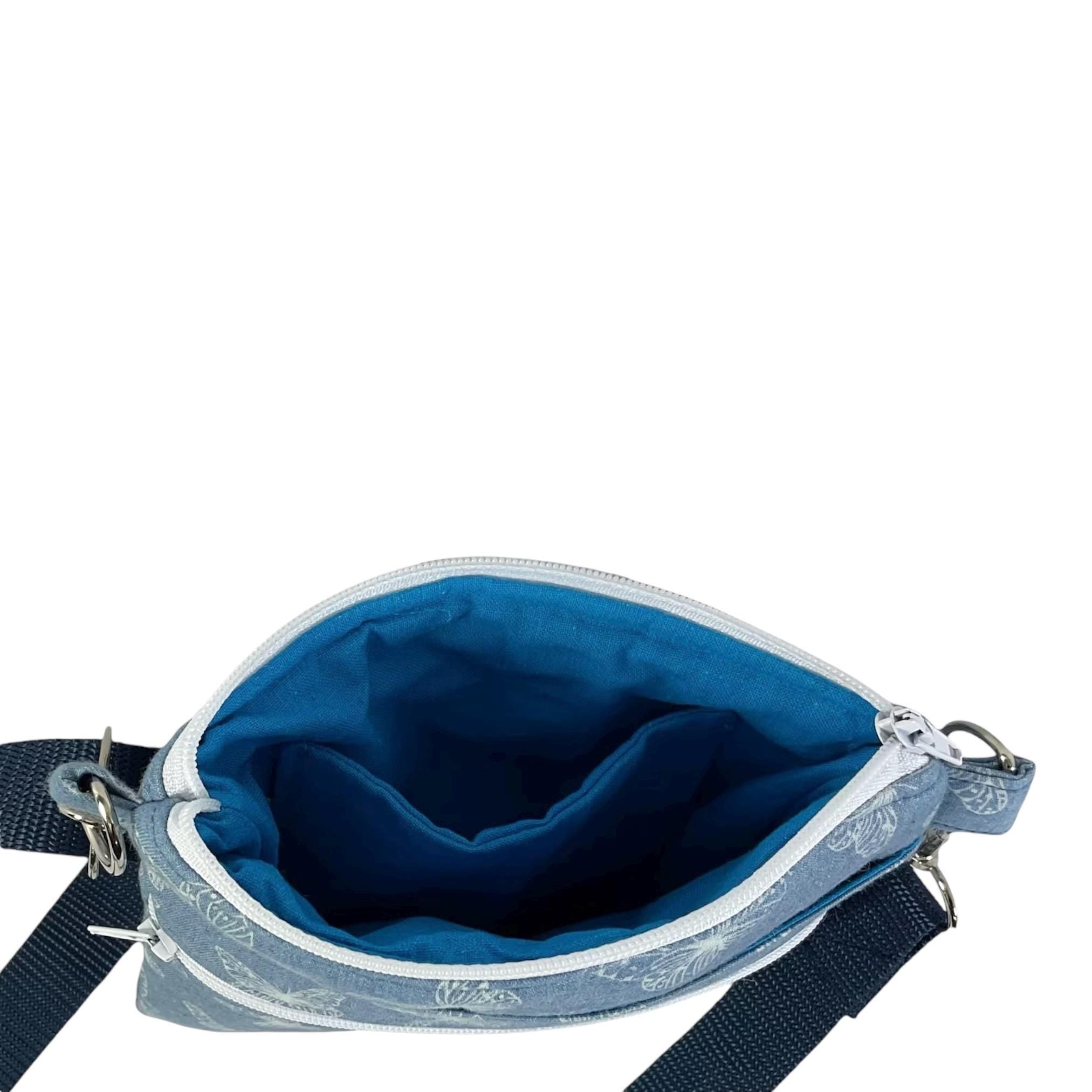 Denim  slim phone shoulder bag with multi pockets, butterfly teenager messenger , floral mini clutch bag, clubbing festival bag