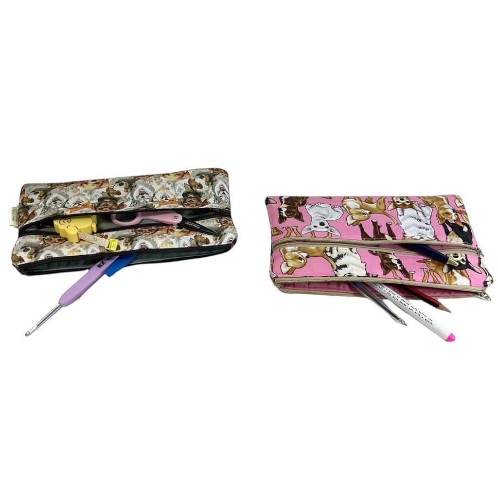 2 pocket zip pouch with various dogs breeds, double pocket case for glasses and phone holder, crafting dog lover gift, water resistant