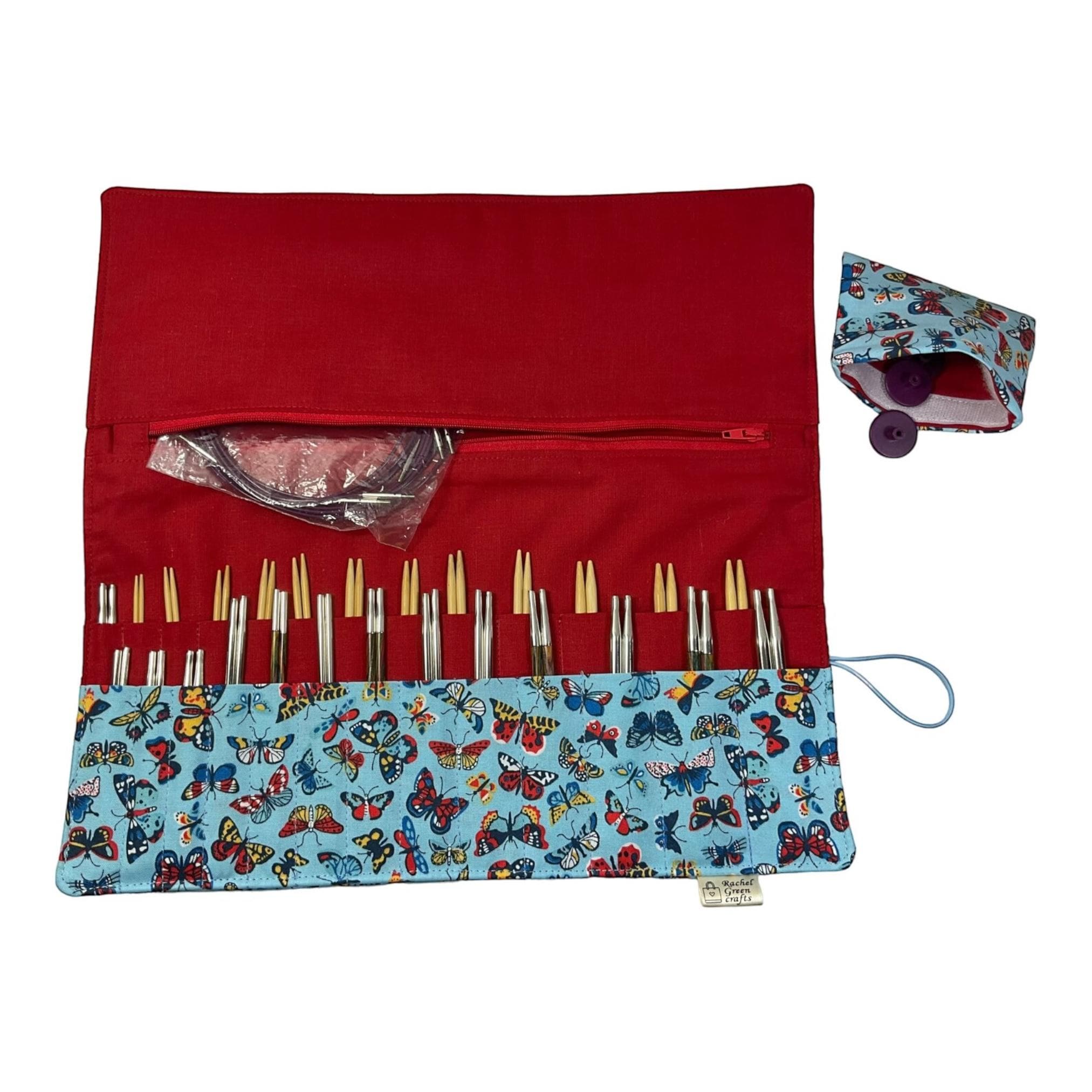 Interchangeable knitting needle case with Liberty fabric , butterfly addi case, chiagoo wallet, knit pro organiser pouch, hiya hiya case,
