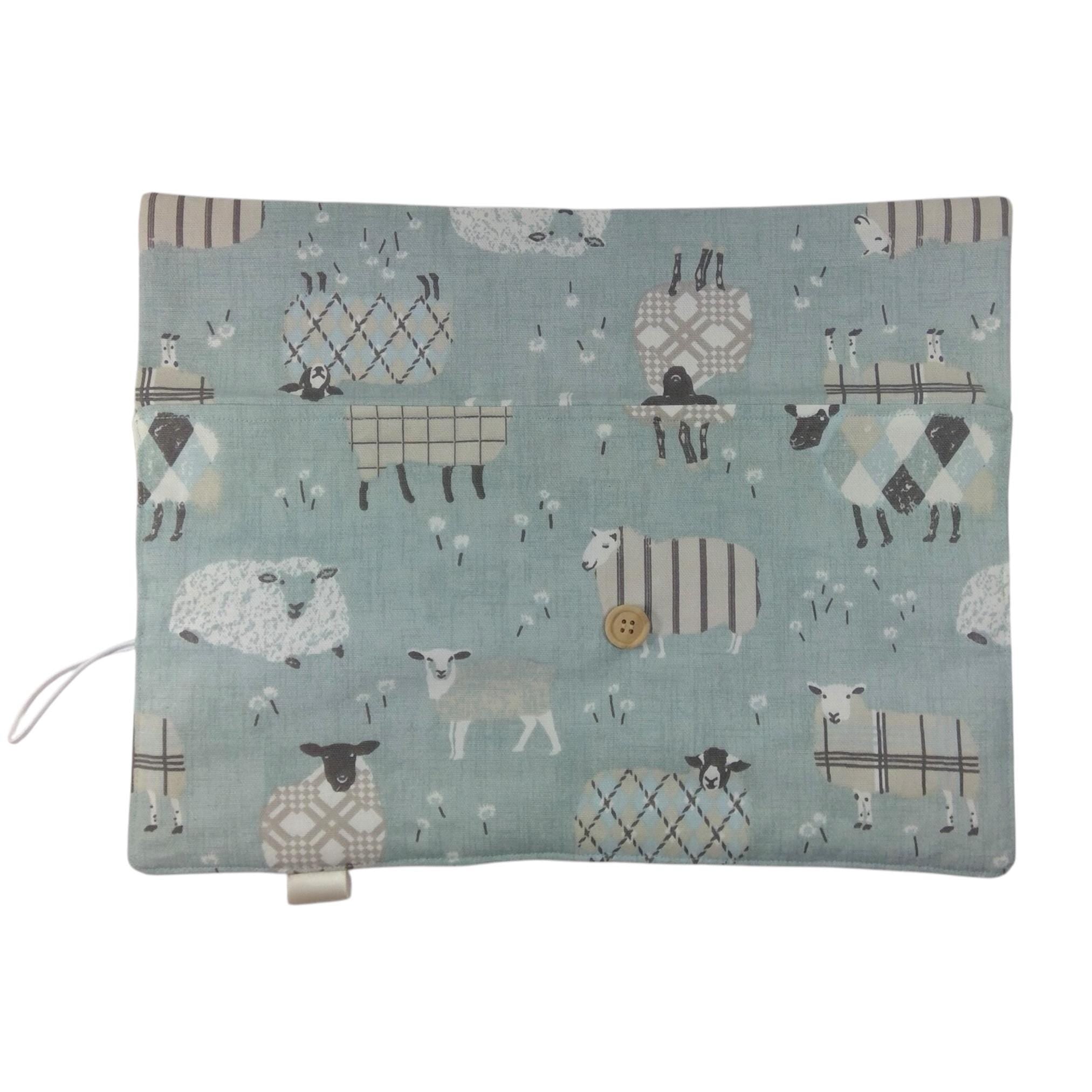 Circular knitting needle case with blue sheep,  fixed circular wallet,  sock needles storage pouch, knitters gift