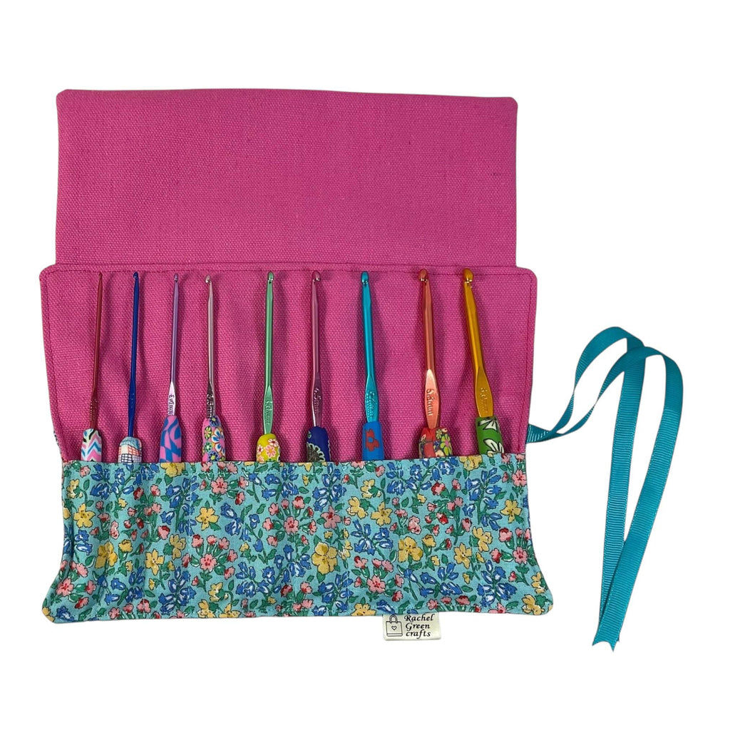 Floral Crochet Hook Set: Liberty Fabric Case, Ergonomic Handles (2mm-6mm)
