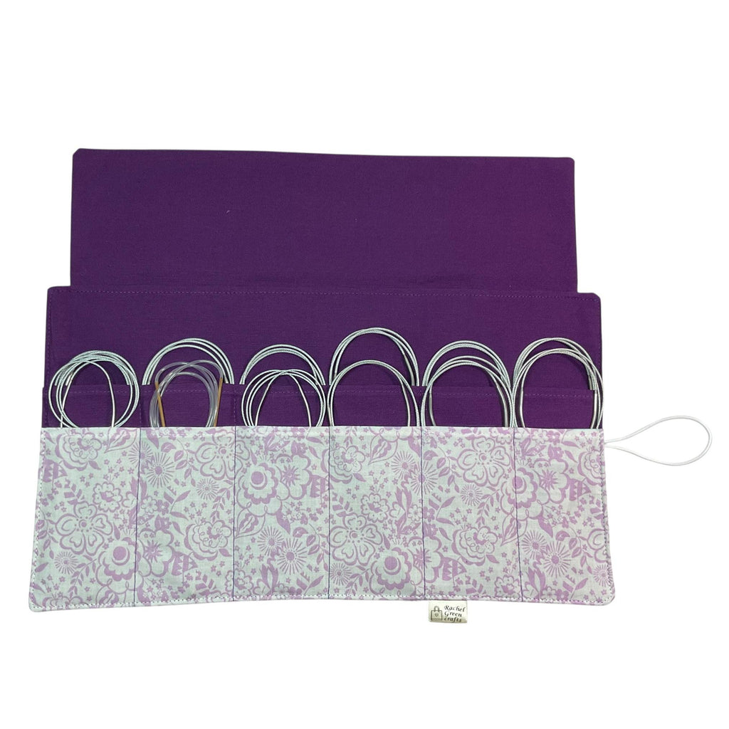 Circular needle case made from Liberty floral fabric, fixed circular sock needle pouch, knitting needle roll, knitters gift, needle holder,