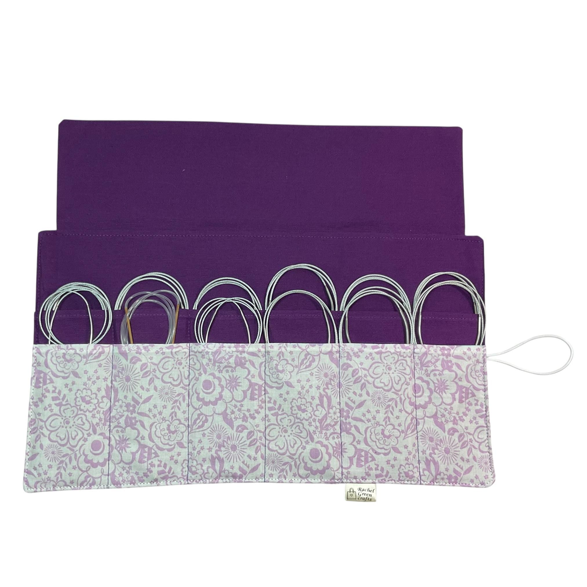 Circular needle case made from Liberty floral fabric, fixed circular sock needle pouch, knitting needle roll, knitters gift, needle holder,