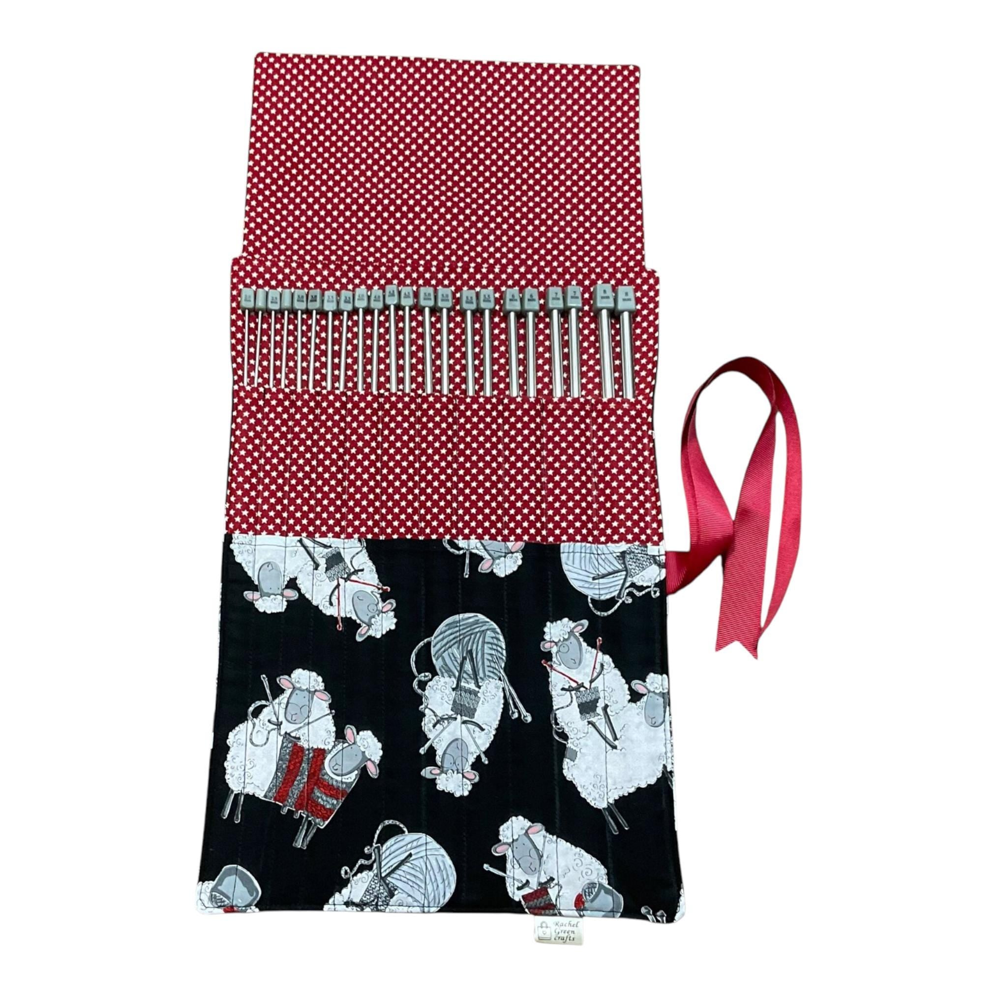 Knitting Needle Set in Sheep Print Roll-Up Case