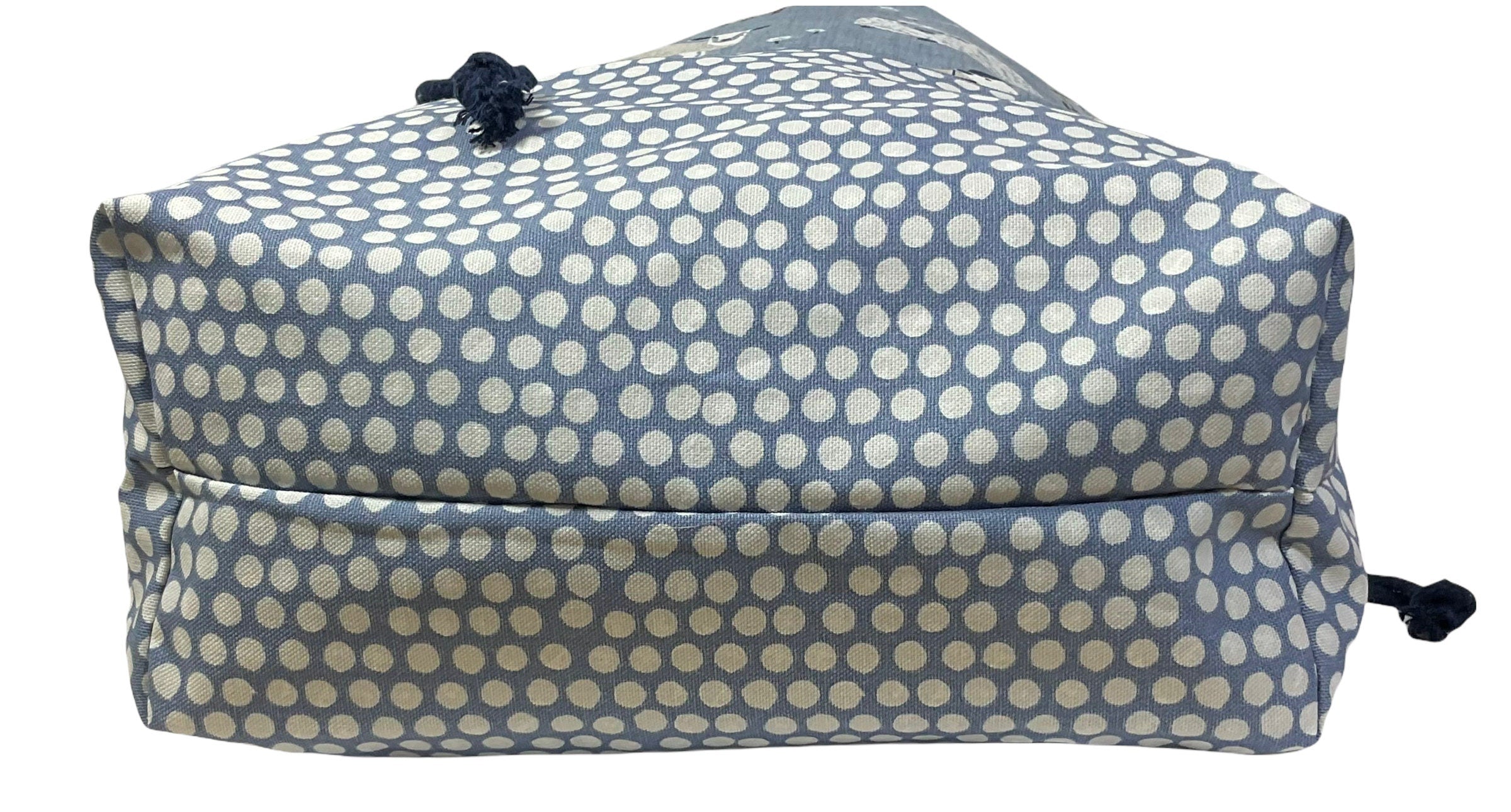 XXL  drawstring knitting bag with denim blue coloured sheep print, supersized multi pockets project bag with handles