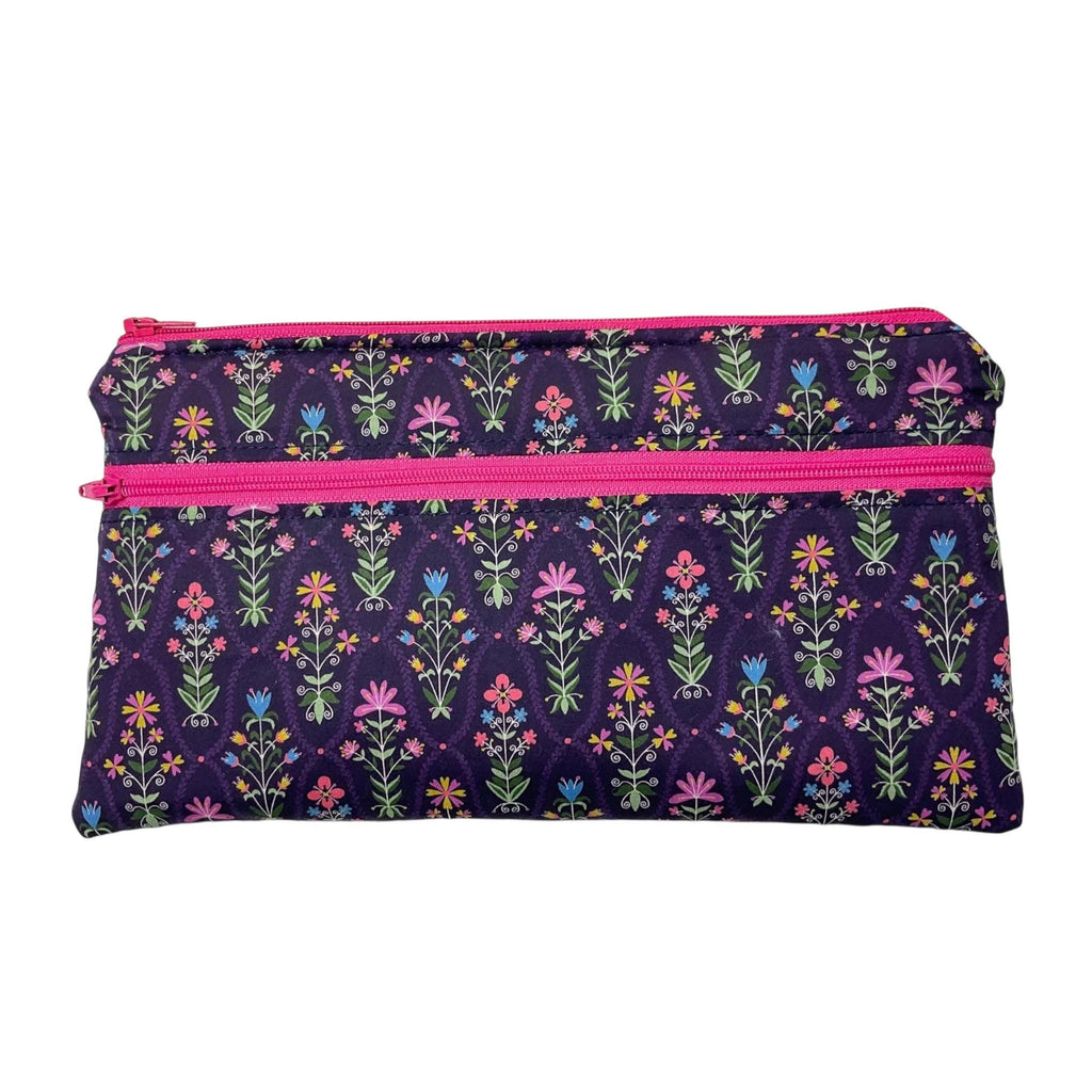 Liberty fabric two zip pocket pouch, double pocket case, 2 pocket zipper floral water resistant case, ladies gift, girls privacy pouch