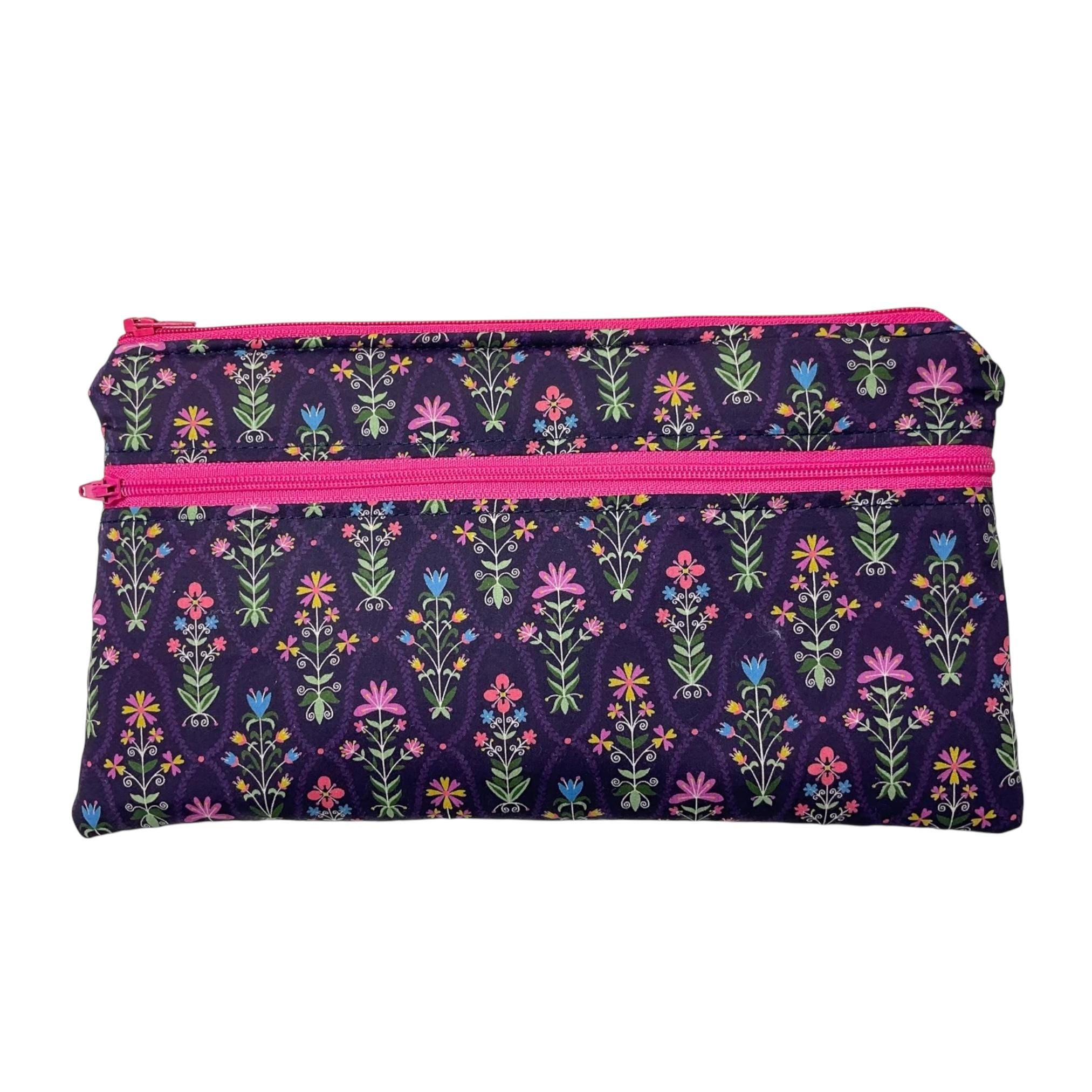 Liberty fabric two zip pocket pouch, double pocket case, 2 pocket zipper floral water resistant case, ladies gift, girls privacy pouch