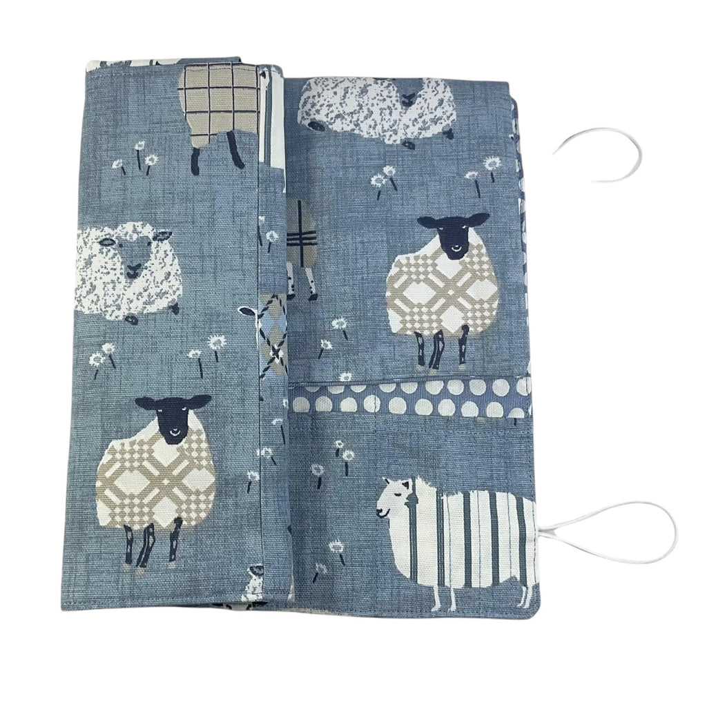 interchangeable and double pointed needle case with blue sheep, knitting needle pouch, hiya hiya case, knit pro wallet