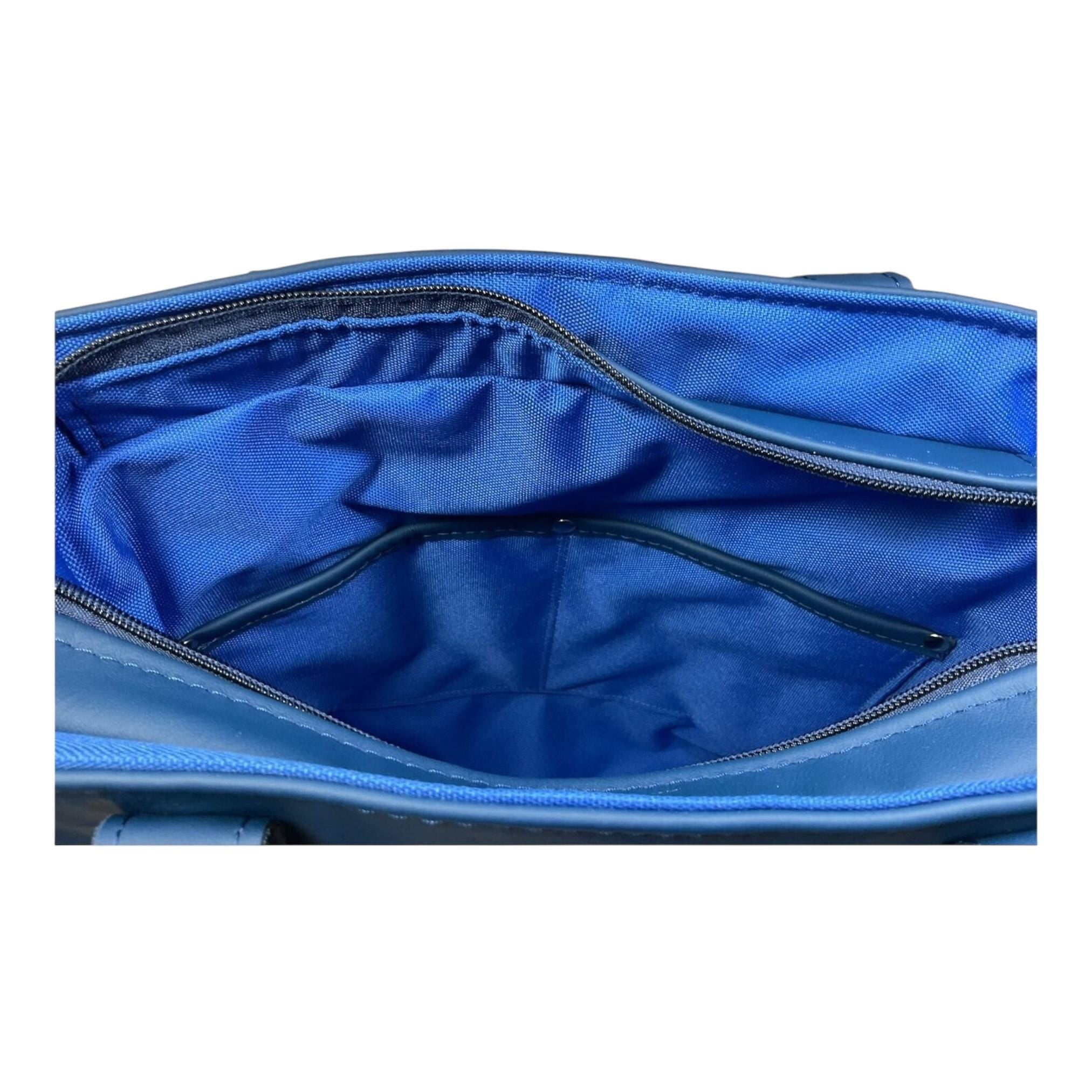 Tote bag made of genuine leather, medium sized deep blue shoulder bag