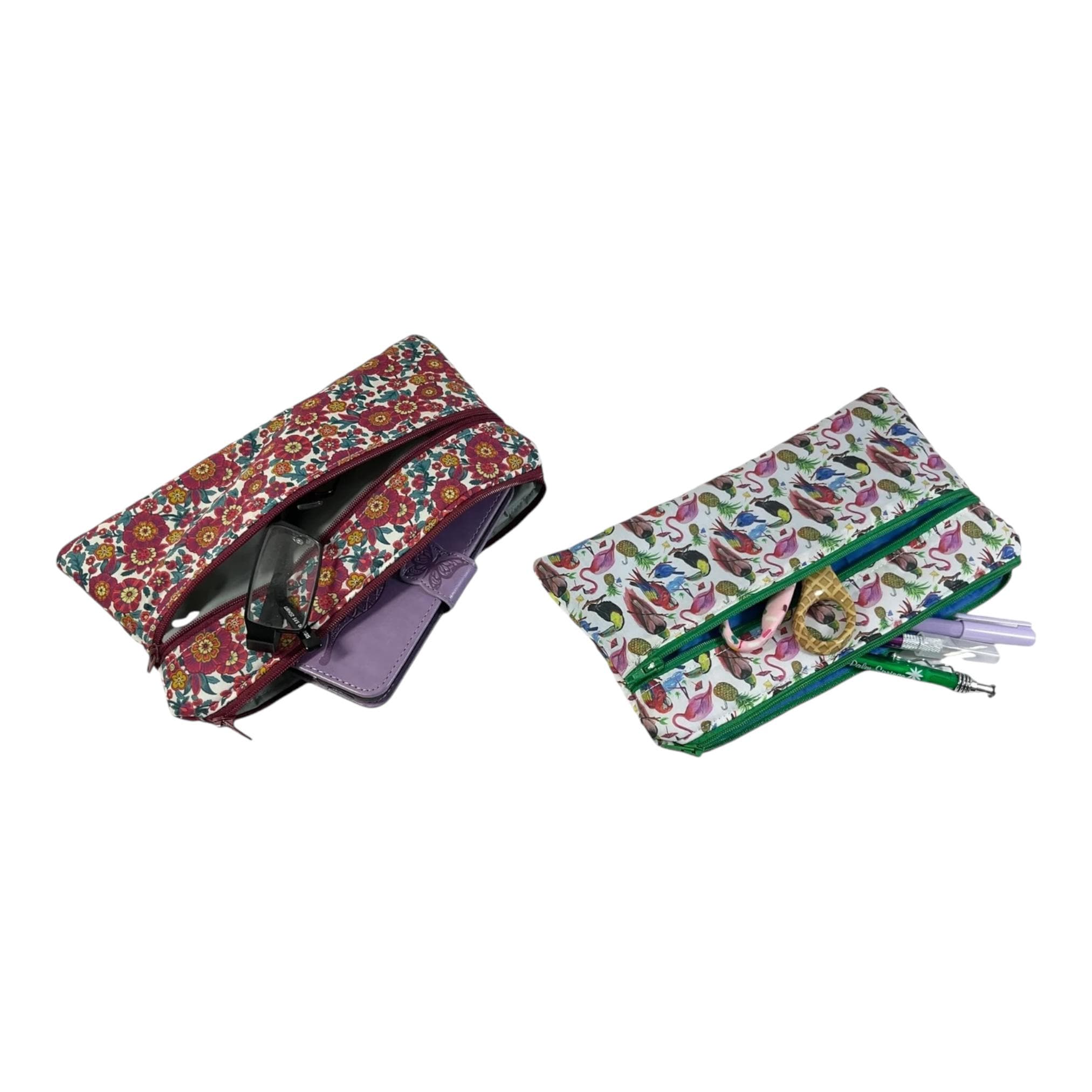 Liberty fabric two zip pocket pouch, double pocket case, 2 pocket zipper floral water resistant case, ladies gift, girls privacy pouch