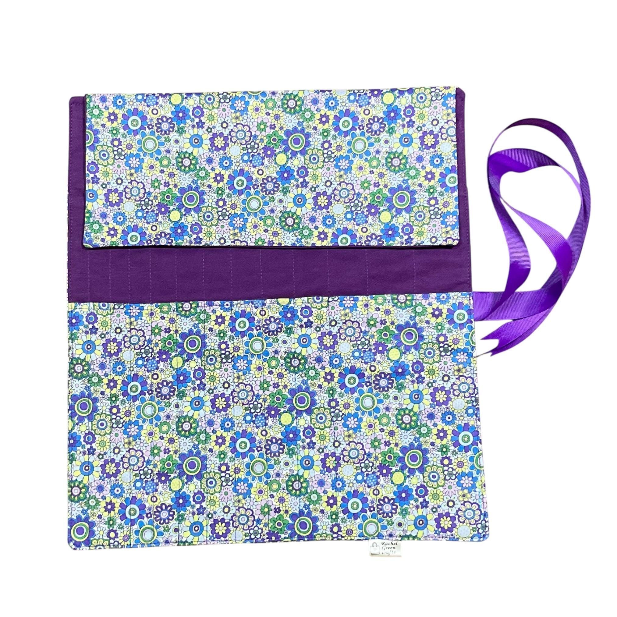 Liberty floral print Straight knitting needle case, needle roll, ribbon tie storage, knitting accessories, knitters gift,needle organiser