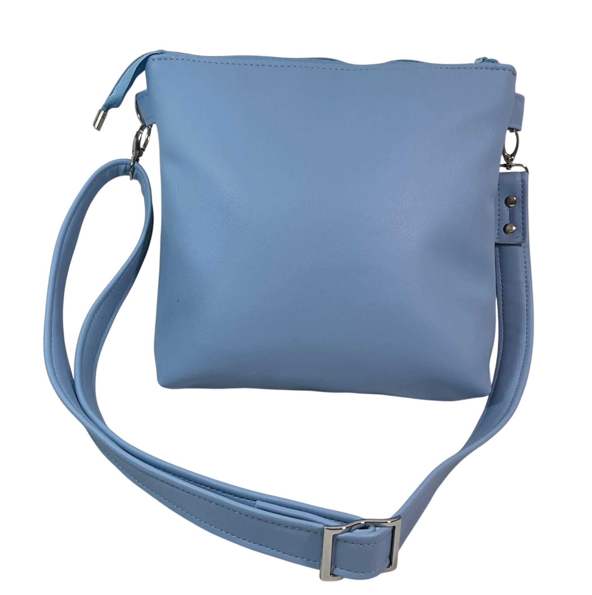 Handbag in faux Leather and floral wisteria print  fabric, medium sized zip top shoulder crossbody
