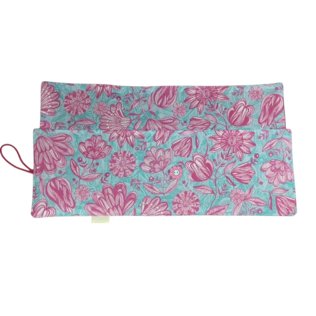 Circular needle case for short needles in floral print, needle wallet, fixed 16" case, 9" sock needles, 12" , knitters gift, needle holder,