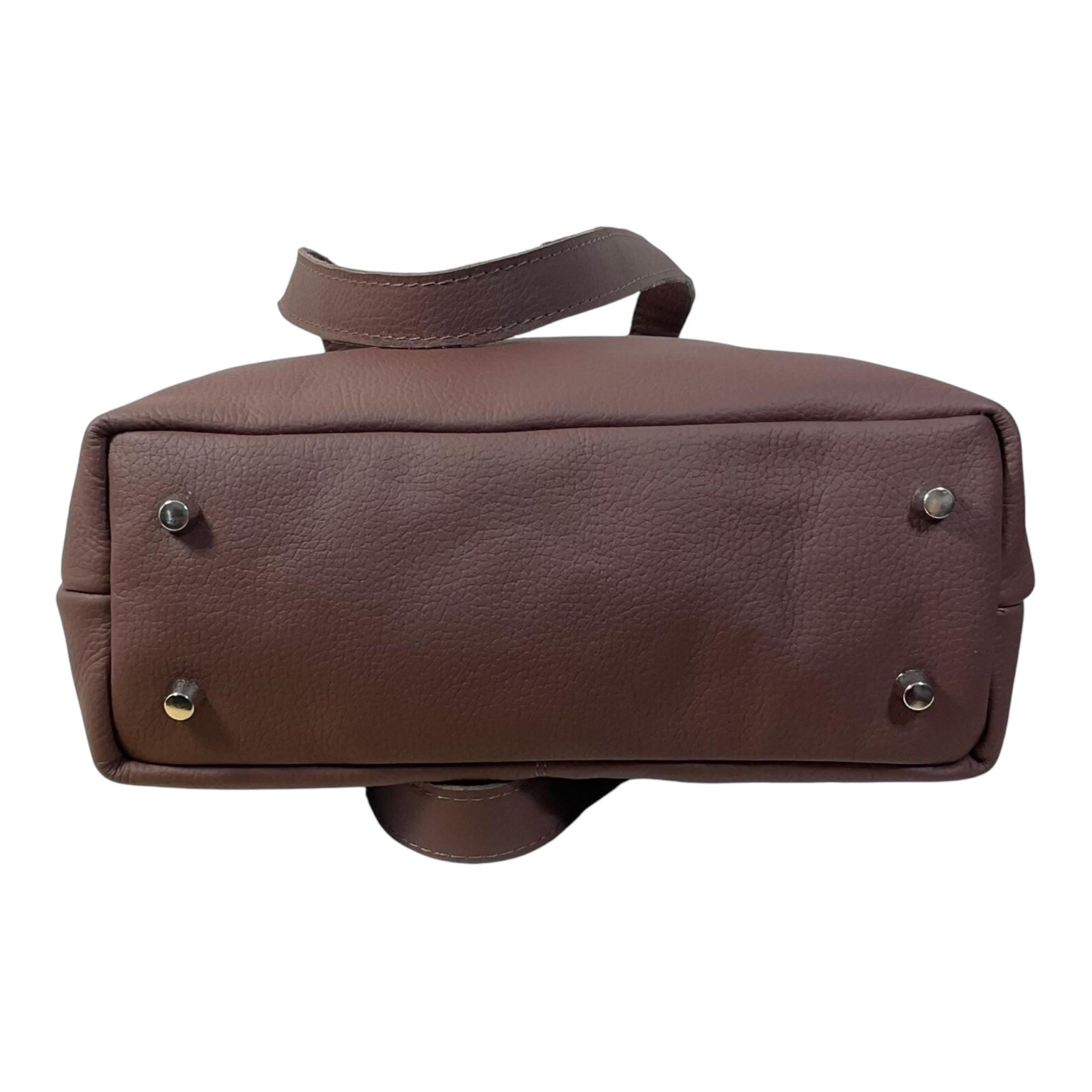 Tote bag made of genuine leather, medium sized brown shoulder bag