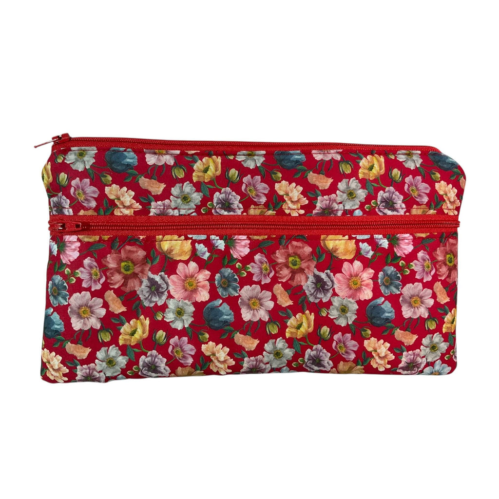 Liberty fabric two pocket pouch, double pocket cosmetics case, 2 section pencil storage, floral water resistant ladies gift, privacy
