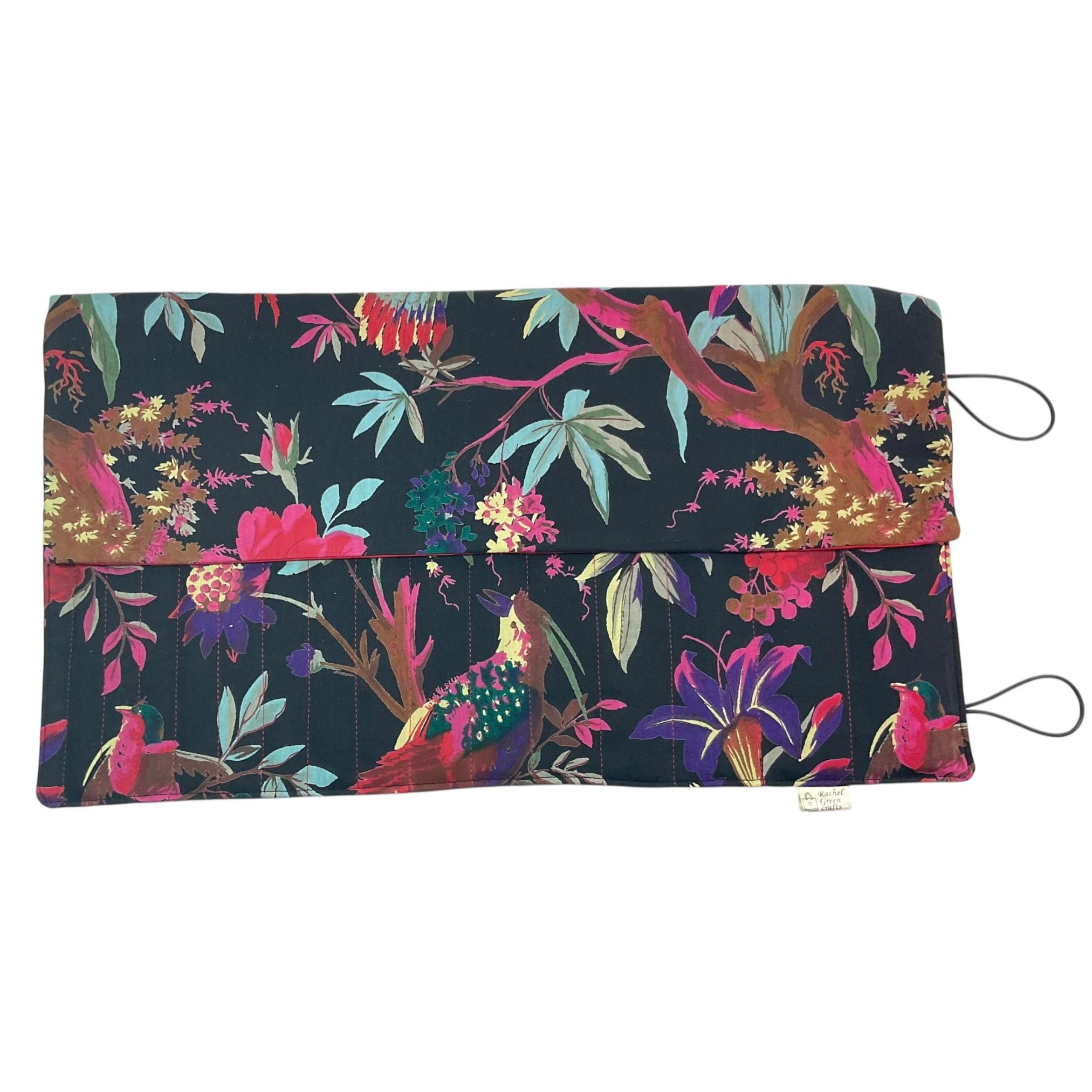 Double pointed floral and bird knitting needle case, straight needle case, sock needle pouch, knitters gift