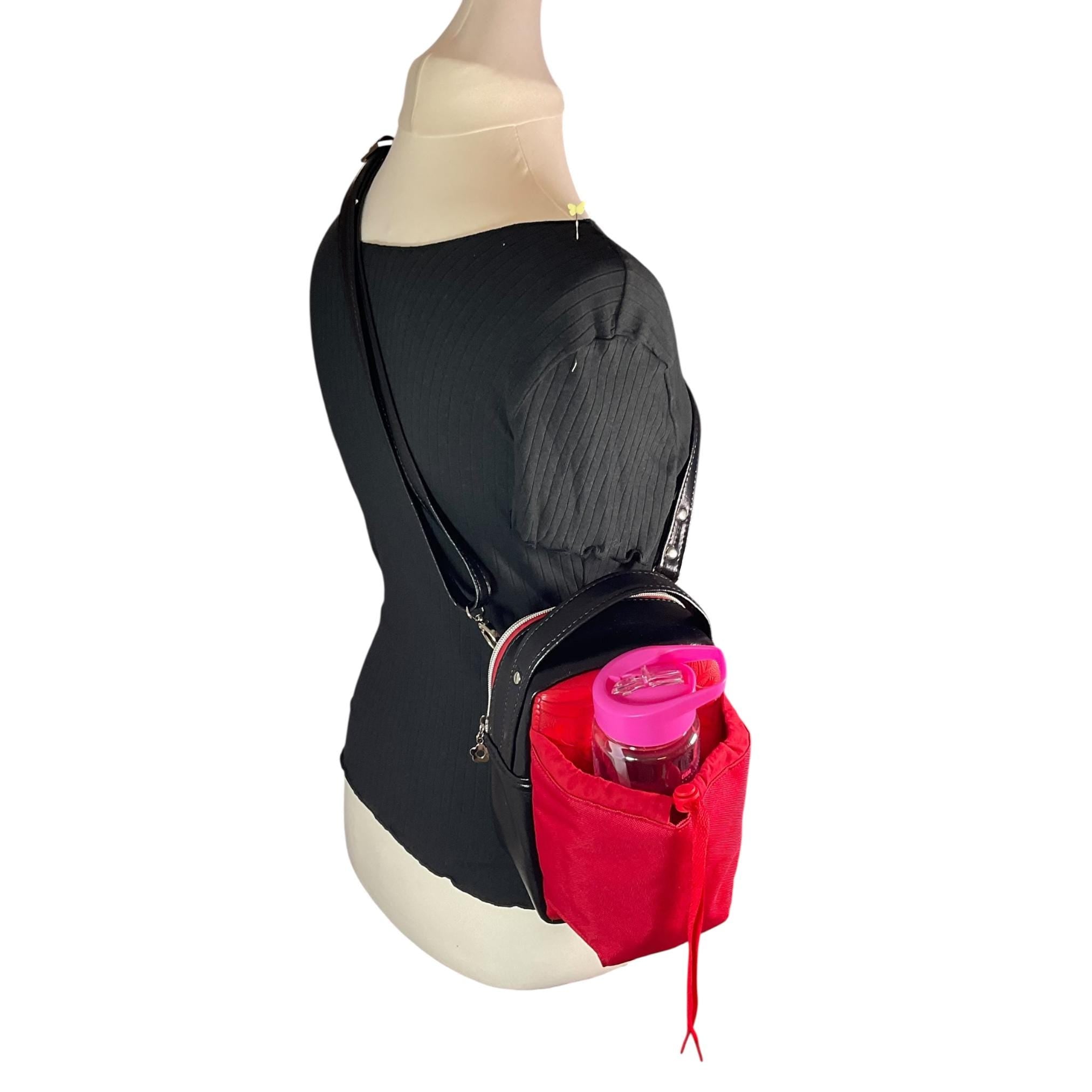 Sling bag, Water Bottle holder red butterfly Water-Resistant Faux Leather, Travel Day Trip