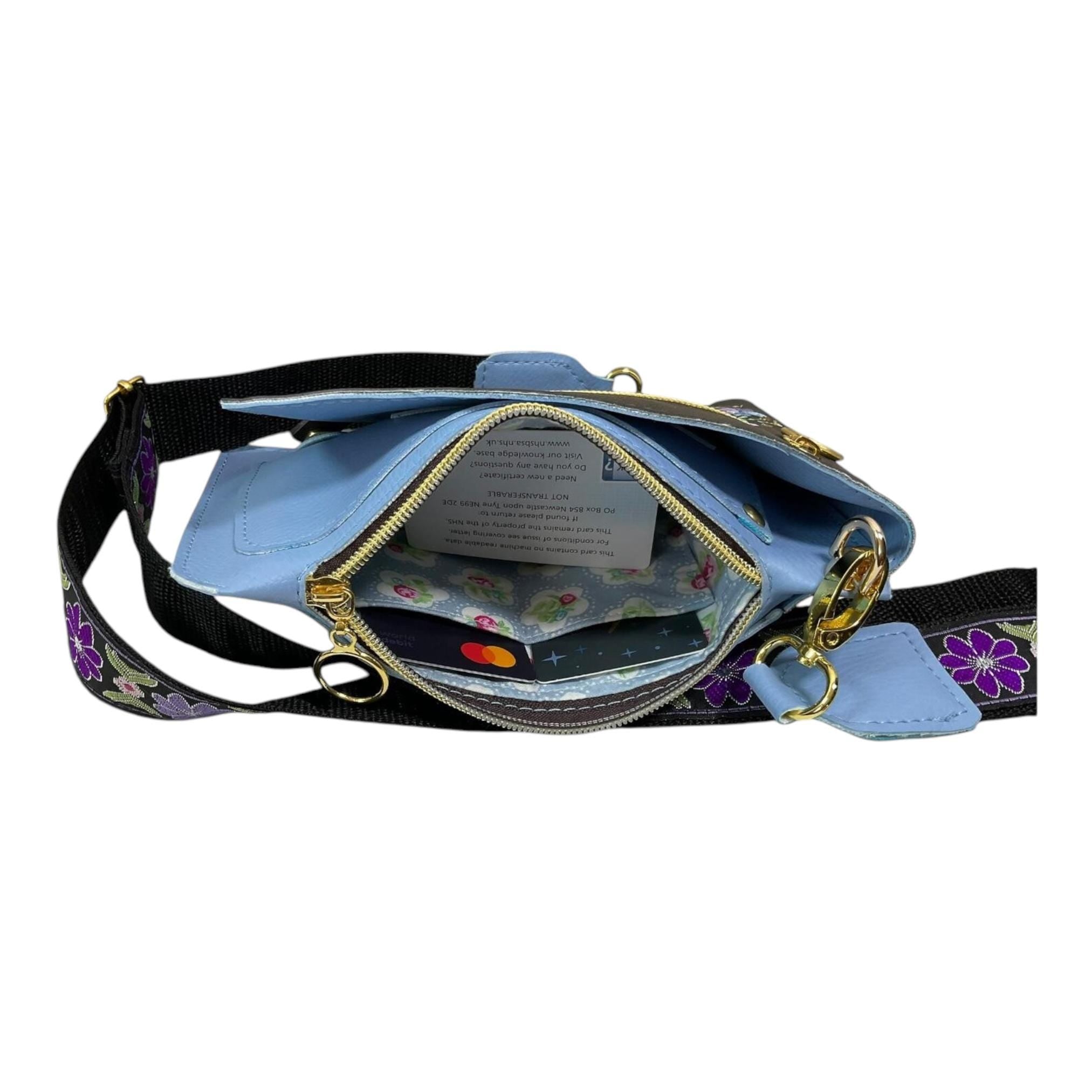 Vegan phone shoulder bag made of faux leather with multi pockets, phone size embroidered messenger style sling crossbody pouch, ladies gift