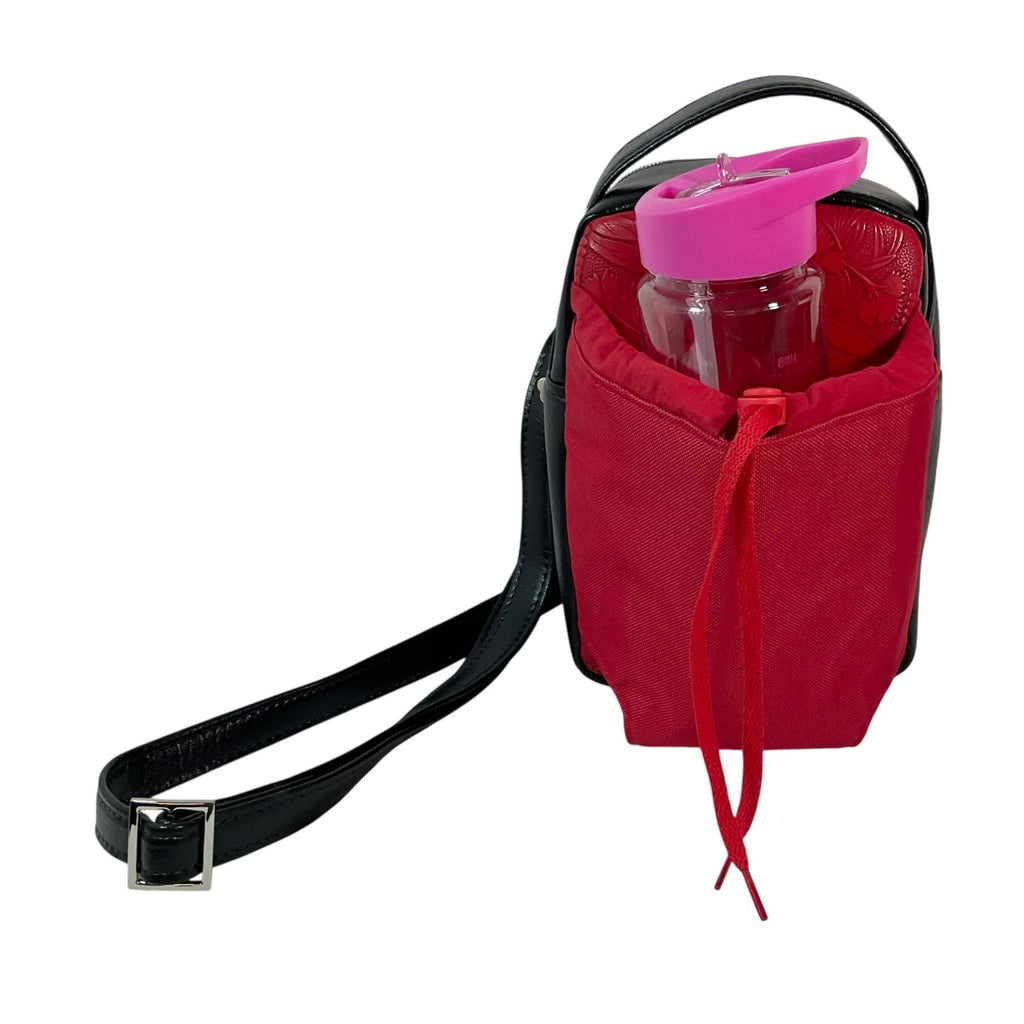 Sling bag, Water Bottle holder red butterfly Water-Resistant Faux Leather, Travel Day Trip