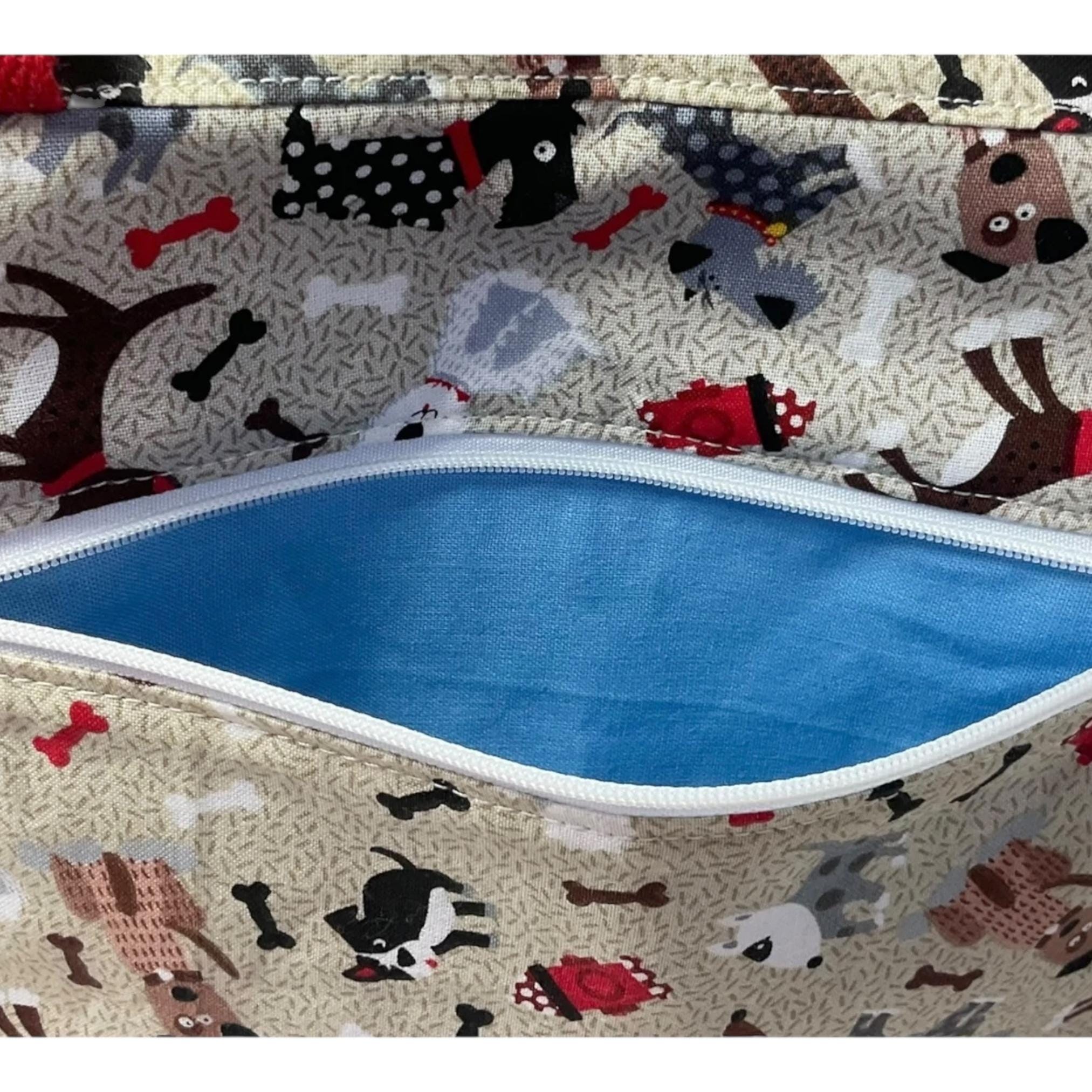 Large dog toiletries bag with handles and zip pocket, dog print Waterproof lined wash pouch, camping  ladies  gift, womens sponge bag