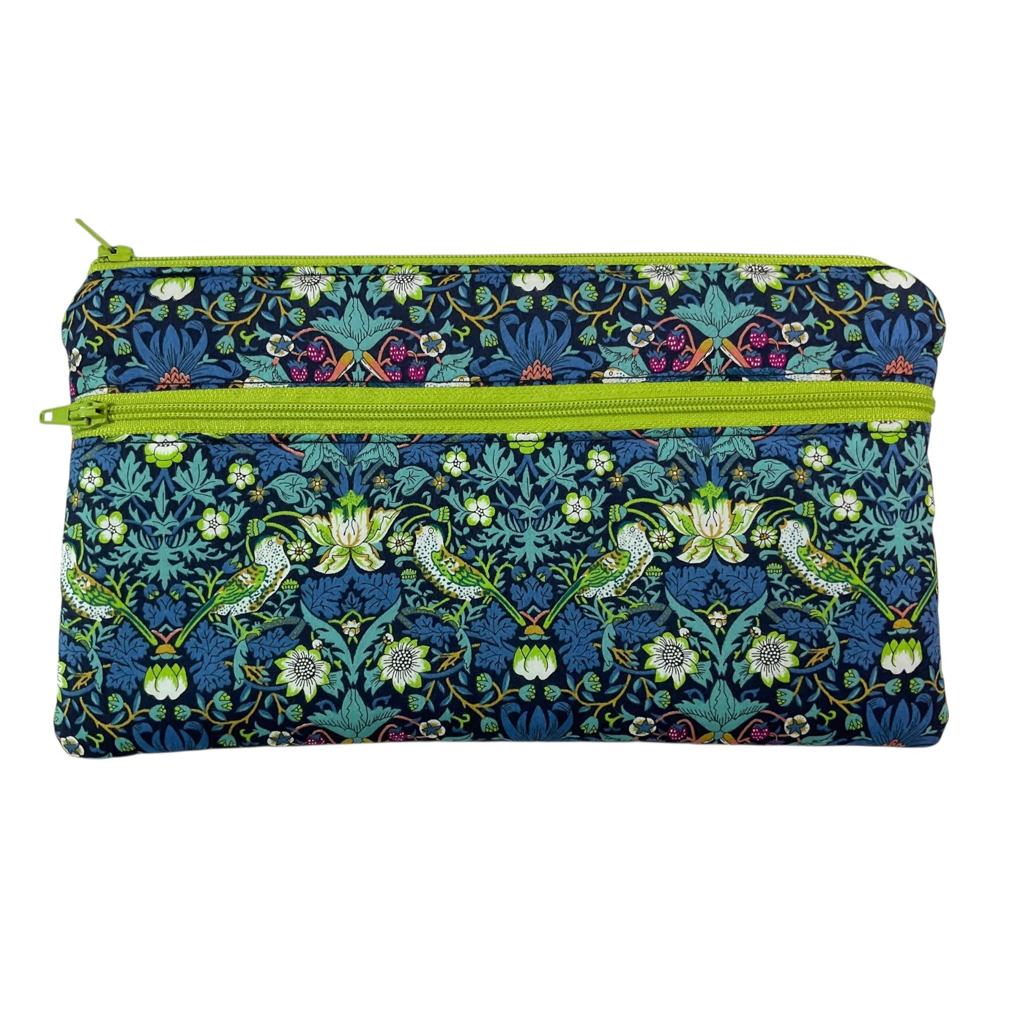 Liberty fabric two zip pocket pouch, double pocket case, 2 pocket zipper floral water resistant case, ladies gift, girls privacy pouch