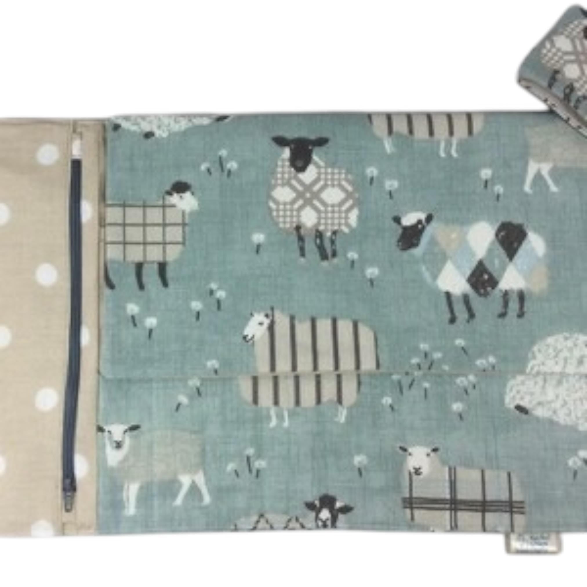 interchangeable and double pointed needle case with turquoise sheep, knitting needle pouch, hiya hiya case, knit pro wallet