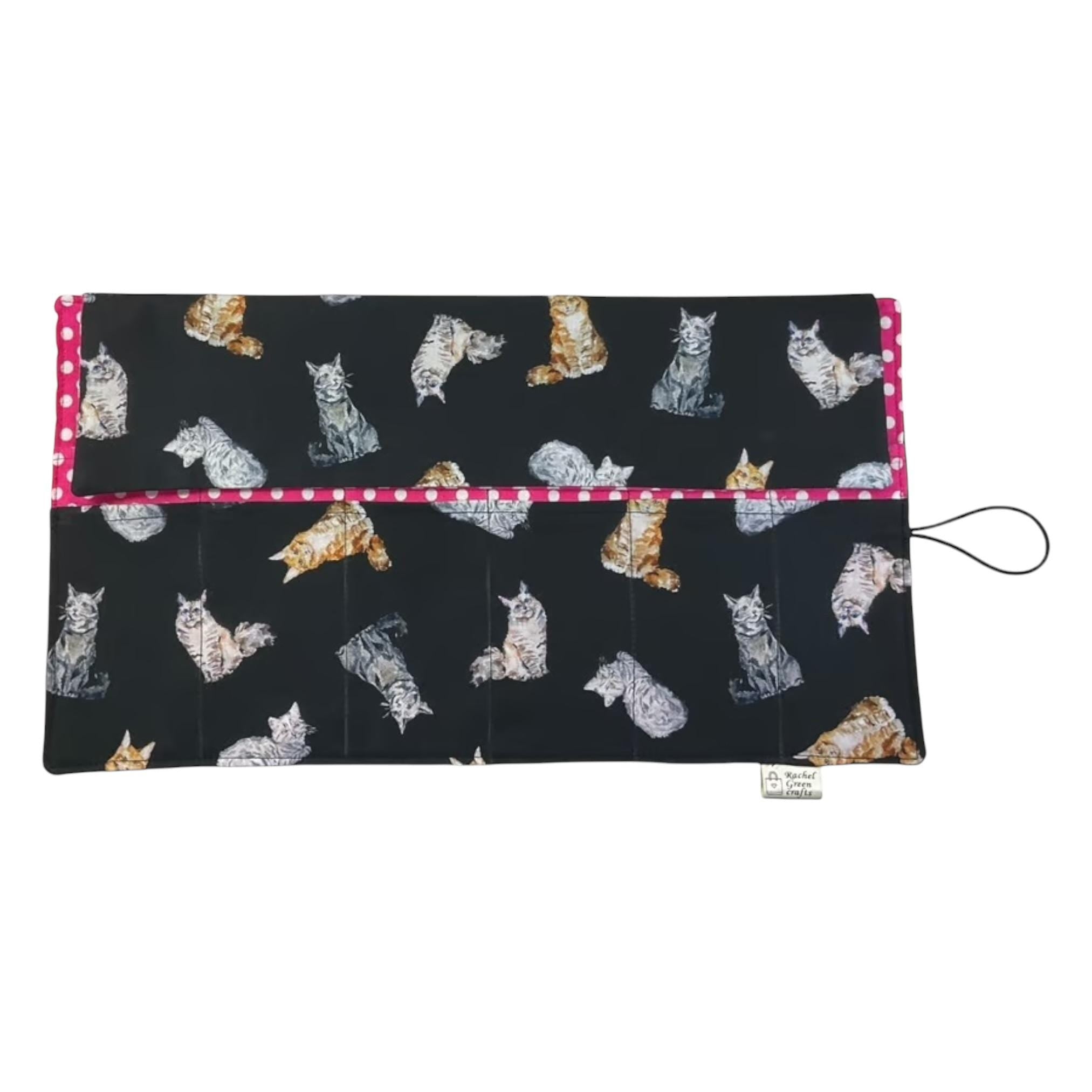 fixed Circular knitting needle case with cats, sock needles roll, needle wallet, knitters gift, needle holder,