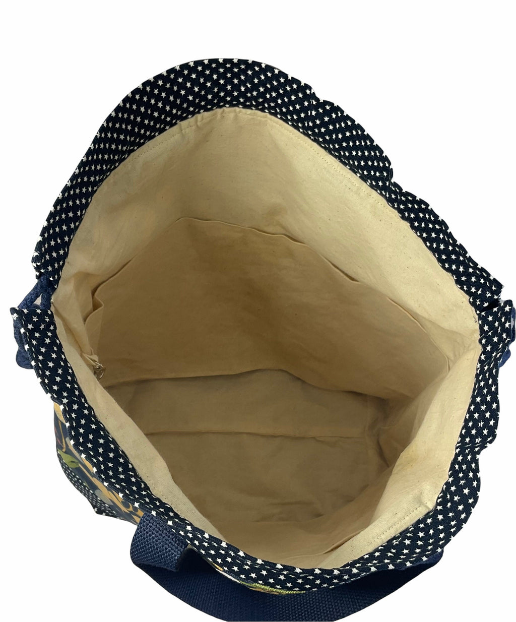 Extra Large canvas drawstring knitting bag with floral  print, multi pockets project  bag with handles, flower lover gift