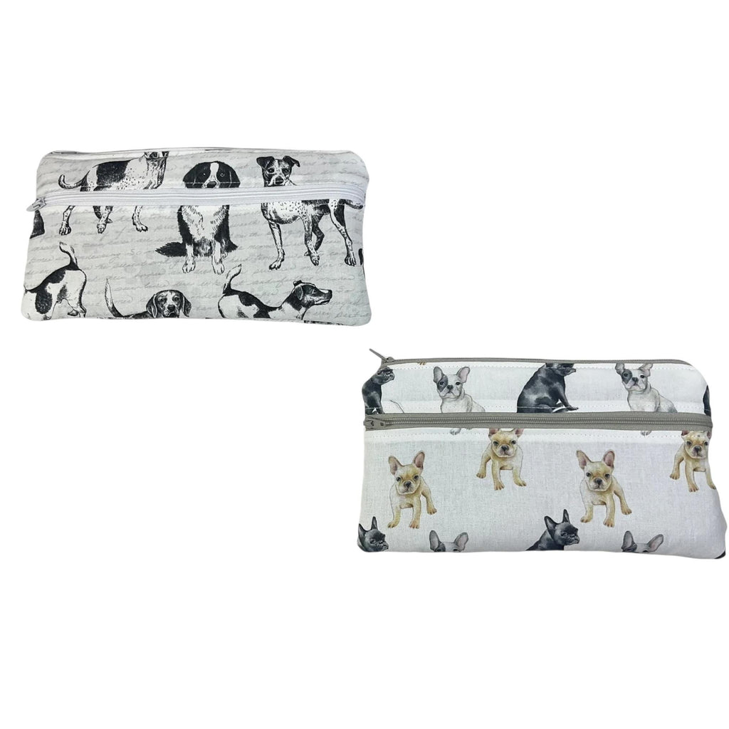 2 pocket zip pouch with various dogs breeds, double pocket case for glasses and phone holder, crafting dog lover gift, water resistant