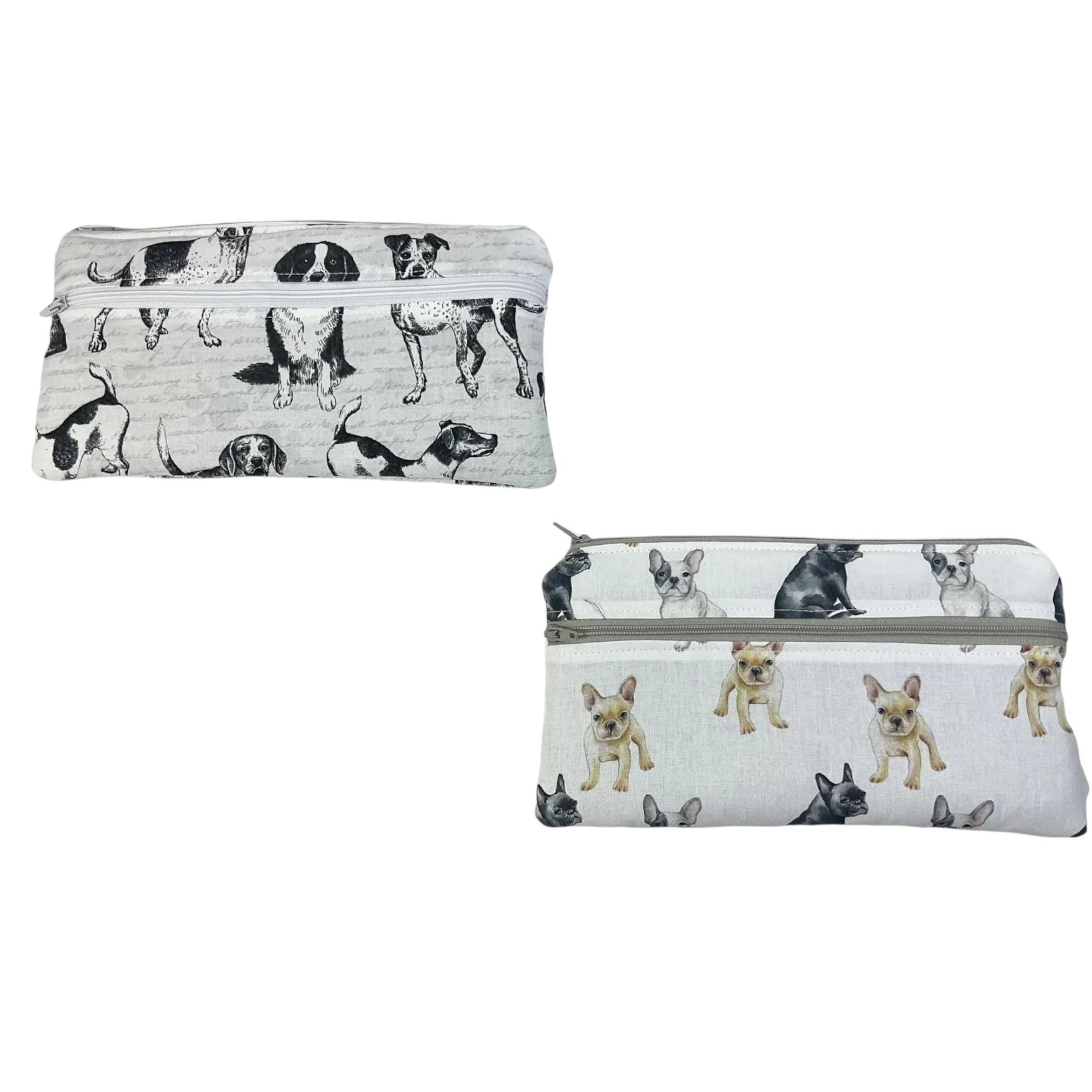 2 pocket zip pouch with various dogs breeds, double pocket case for glasses and phone holder, crafting dog lover gift, water resistant