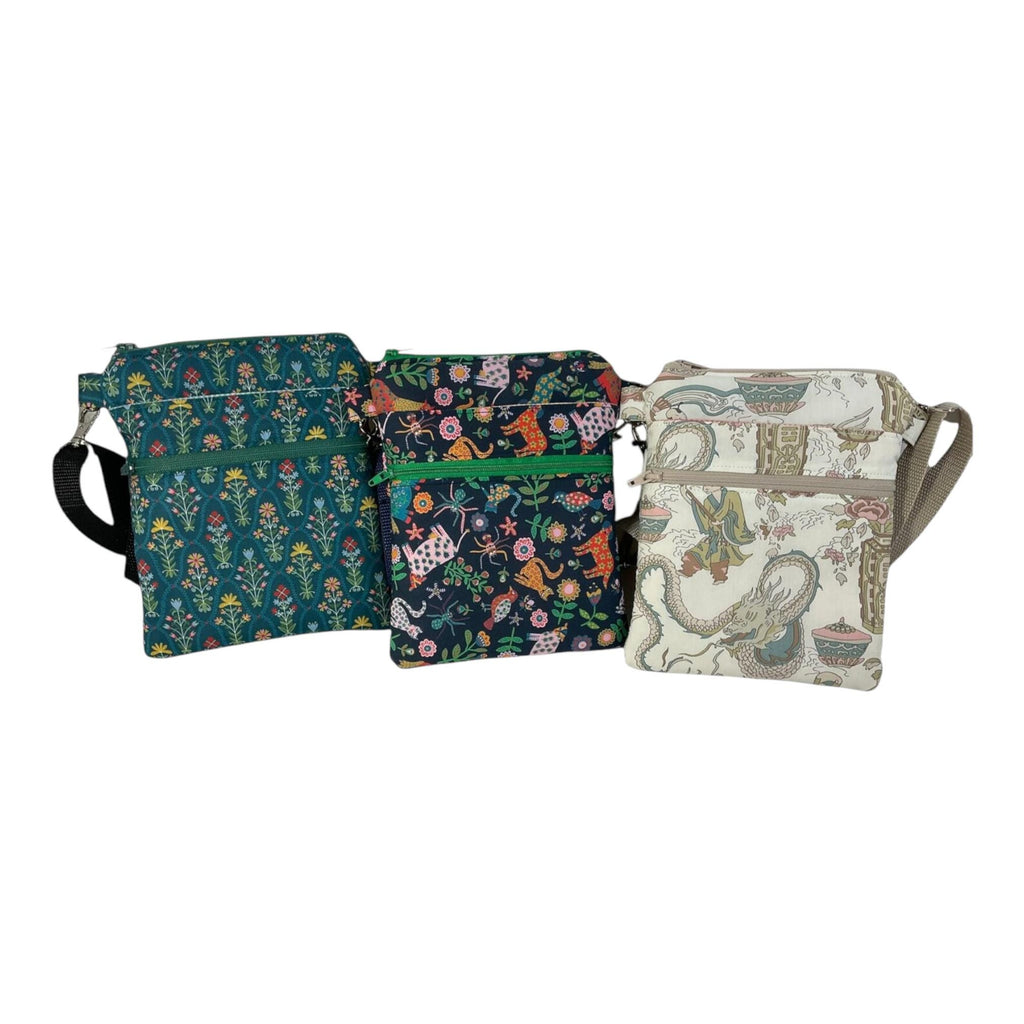 Liberty fabric slim phone shoulder bag with multi pockets, teen messenger style floral phone pouch, mini clutch bag, clubbing festival bag,