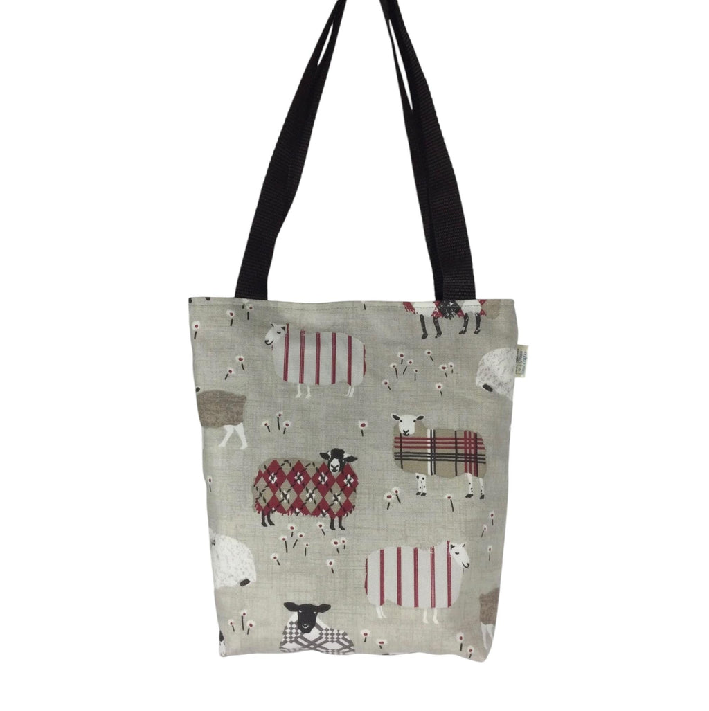 small sheep tote bag, mini lined canvas shopping bag, girls purse, book bag, knitters project gift