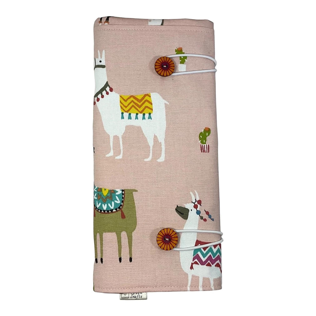 Double pointed knitting needle case with llamas, alpaca DPN or crochet hook case, sock knitters gift,